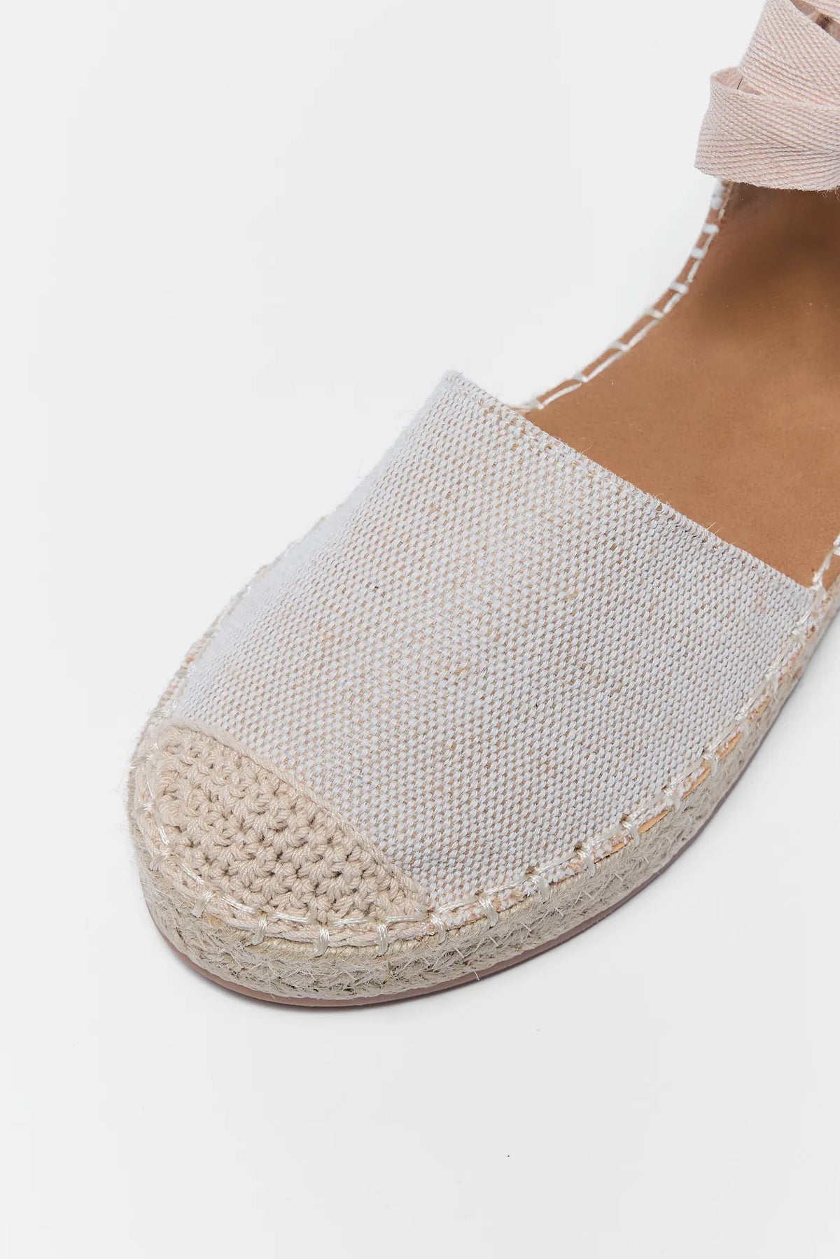 Beige Espadrille Wedge - Close-Up Toe Detail, Woven Jute Cap & Canvas Upper | Avara