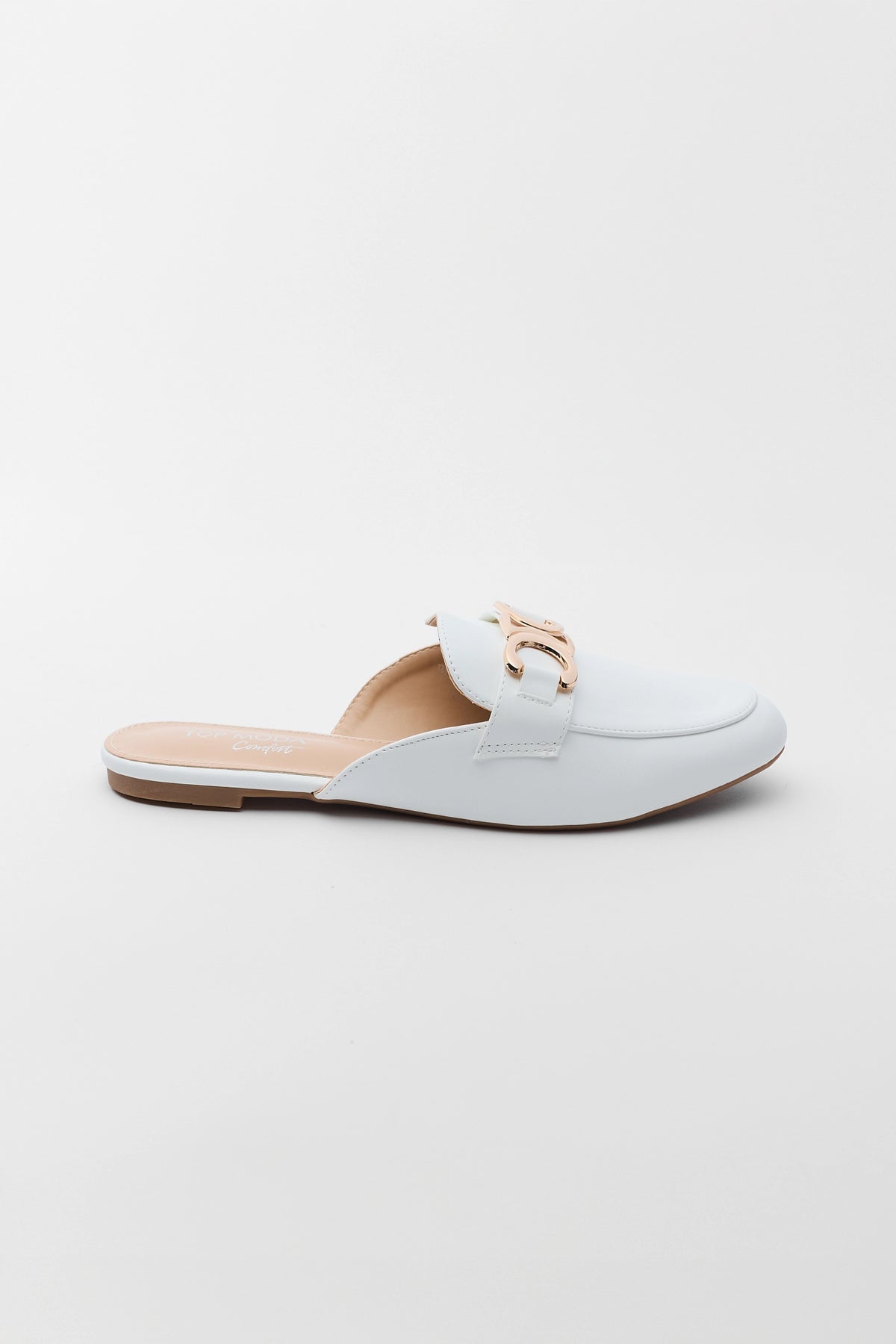 White Bellen Faux Leather Mule - Side Profile View | Avara
