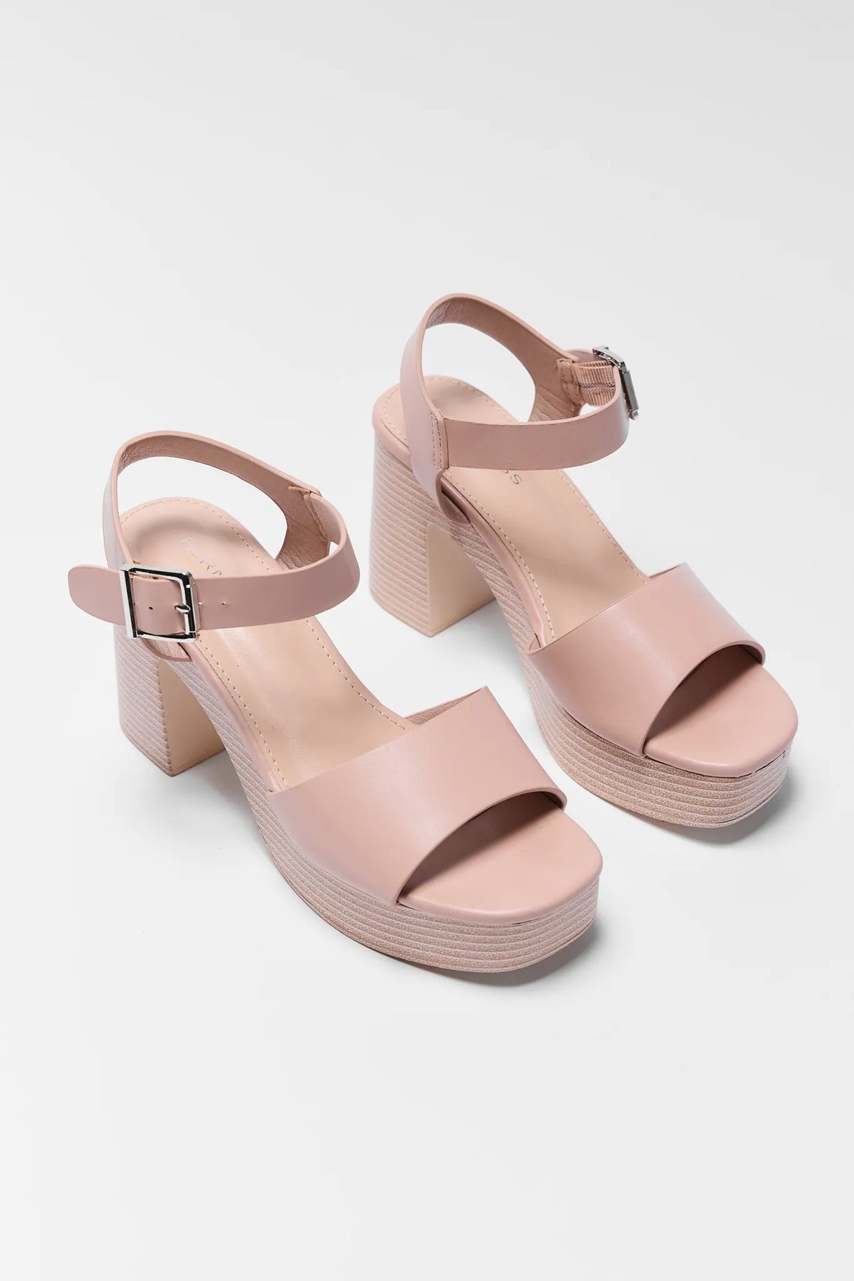 Bethany Nude Platform Heels - Pair Front View, chunky block heel and ankle strap | Avara