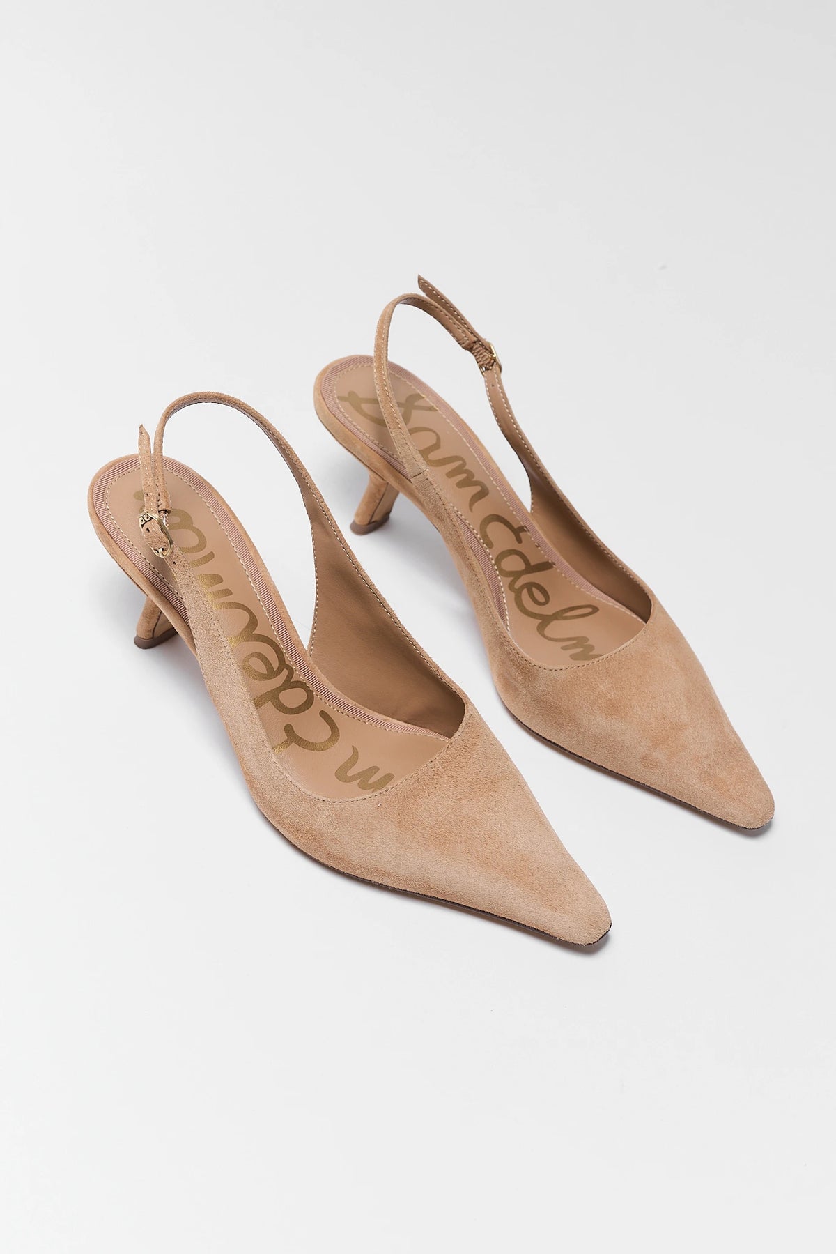 Sam Edelman Bianka Tan Suede Slingback Pumps - Angled Pair View | Avara