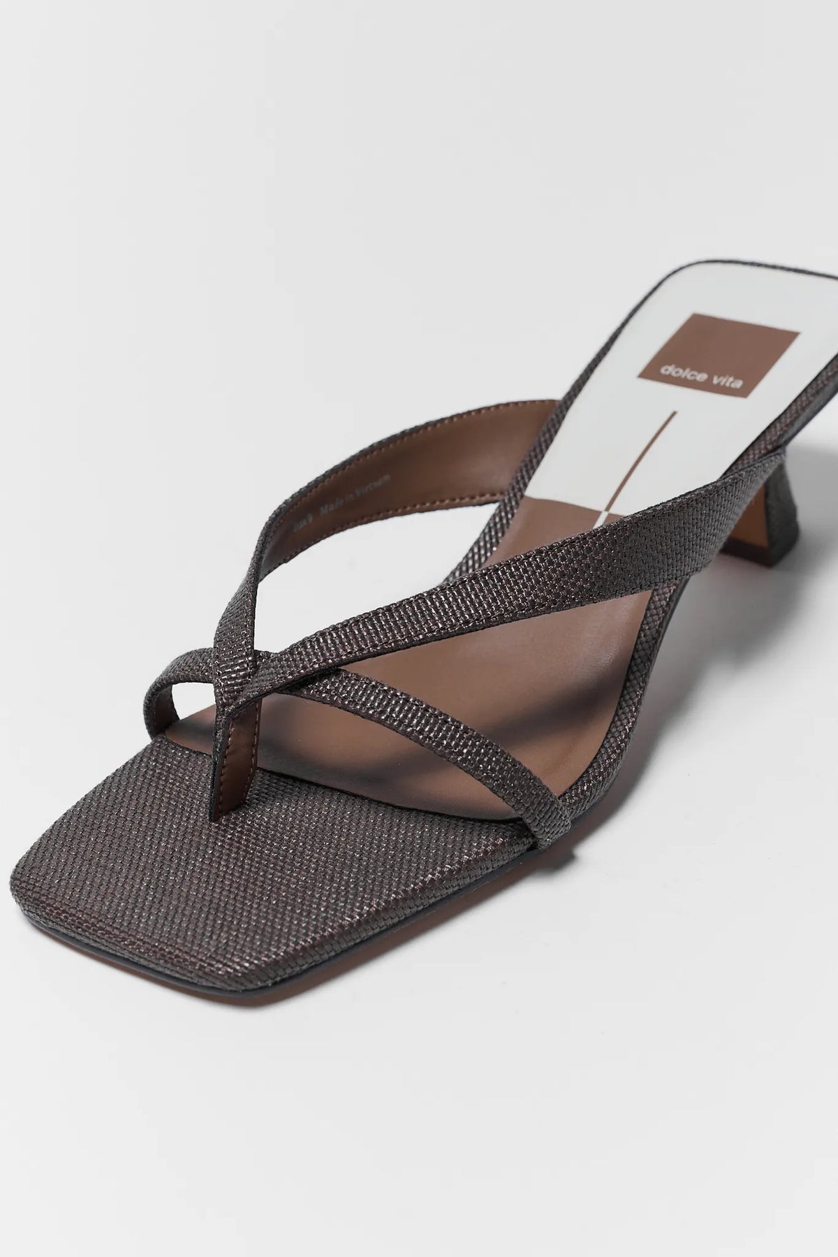 Dolce Vita Brevel Brown Raffia Kitten Heel Sandal - Close-Up Strap Detail | Avara