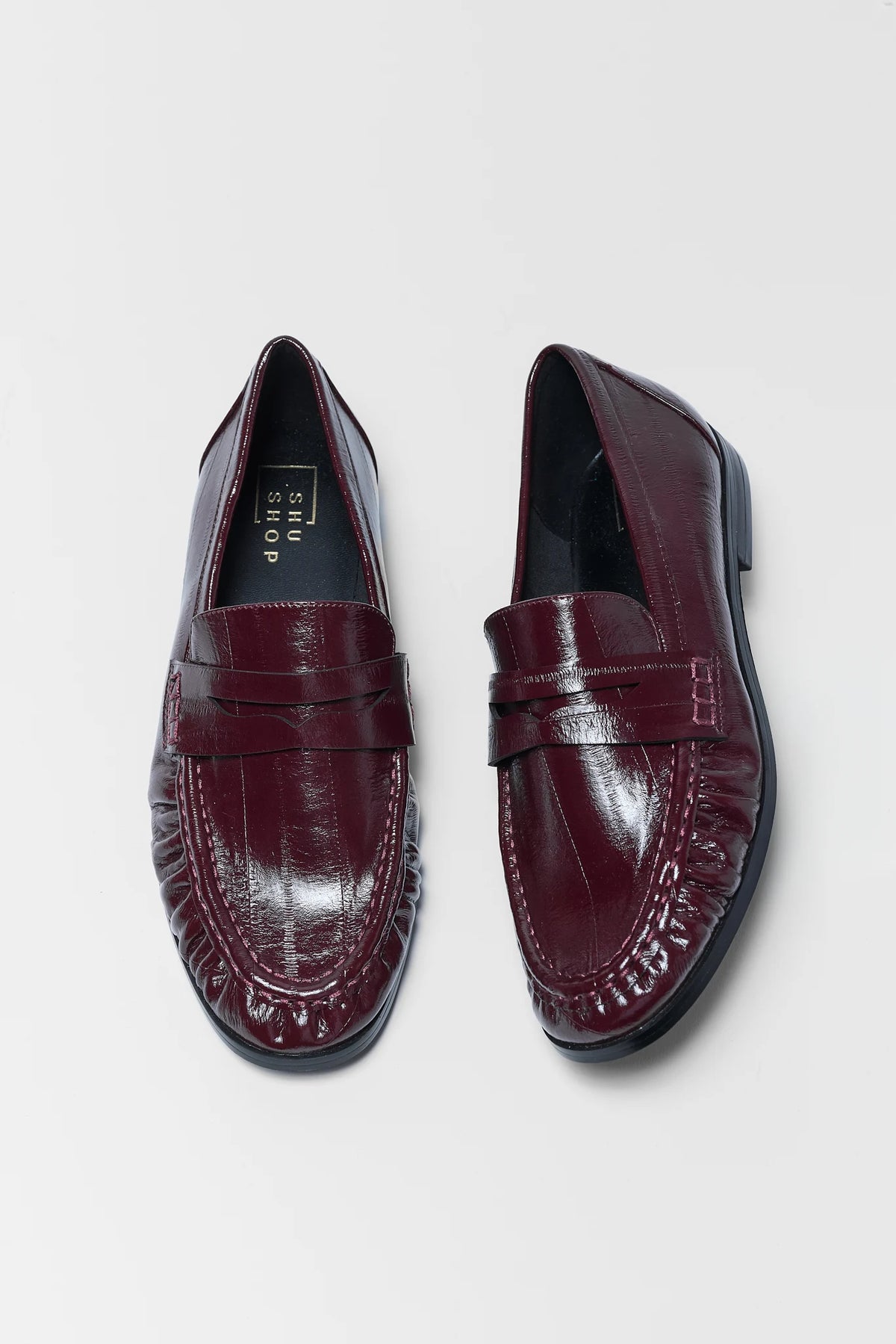 Maroon Faux Leather Penny Loafers - Top-Down Pair View | Avara