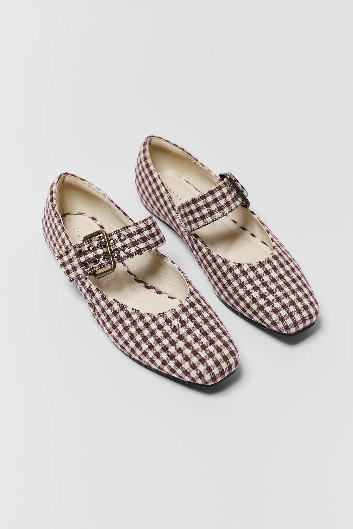 Brown Gingham Ballet Flat - Overhead Pair View | Avara