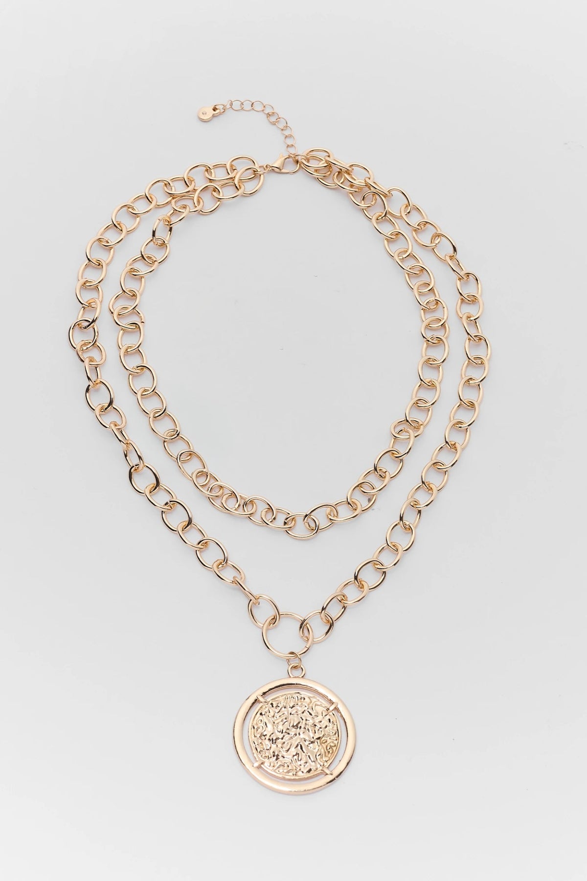 Gold Chain Coin Charm Necklace - Flat Lay, Layered Chain-Link Style | Avara