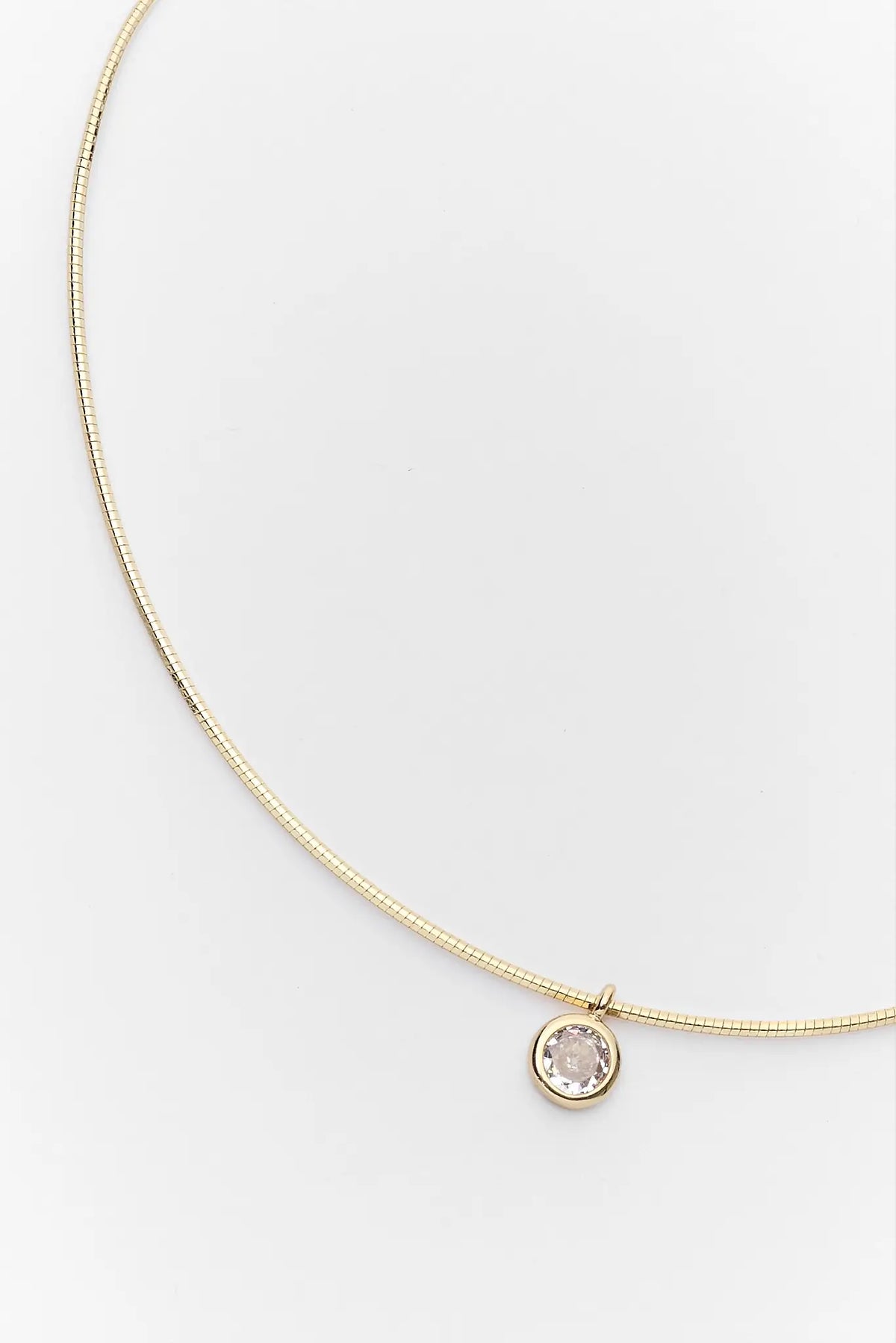 Gold Rhinestone Charm Necklace - Close-Up Pendant Detail, Bezel-Set Crystal Charm | Avara
