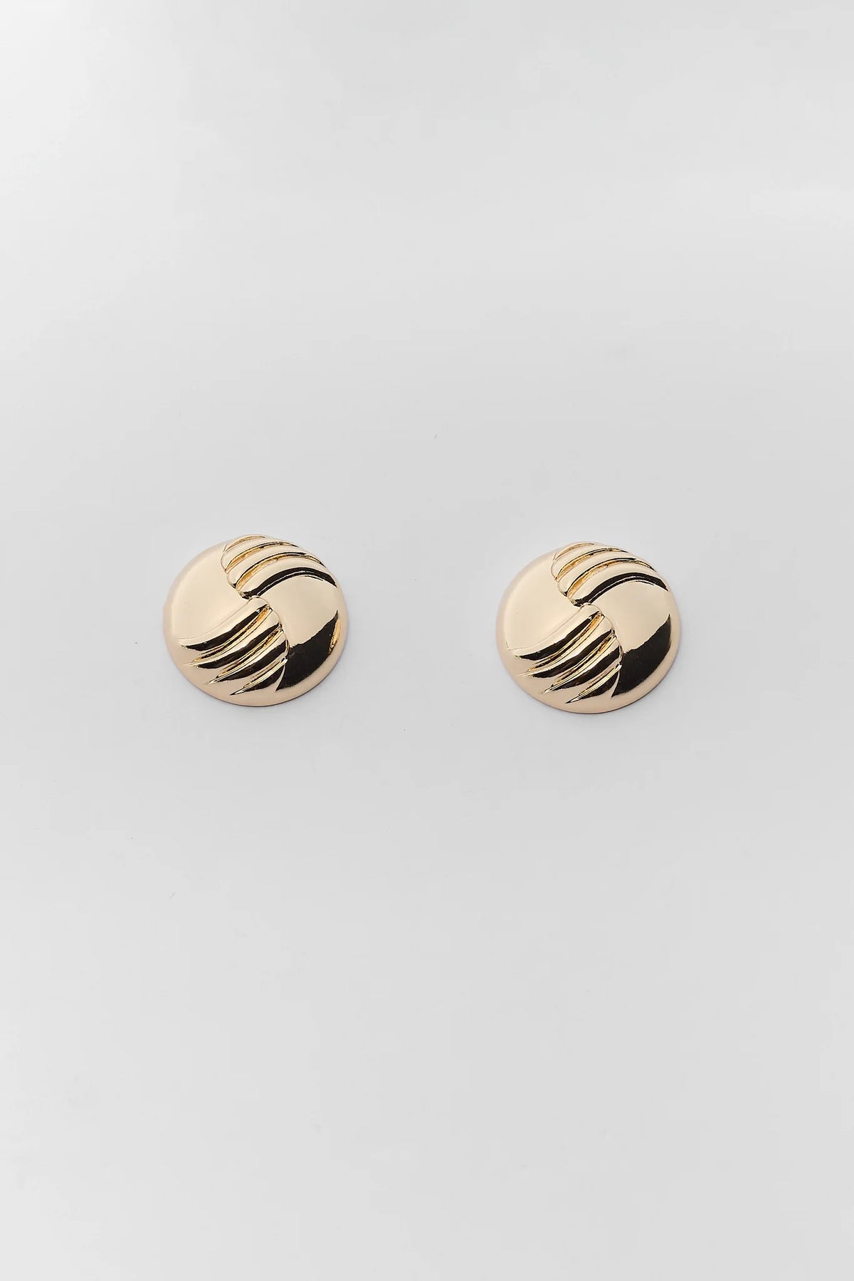 Gold Textured Stud Earrings - Round Circle Dome with Ridged Detail, Flat Lay | Avara
