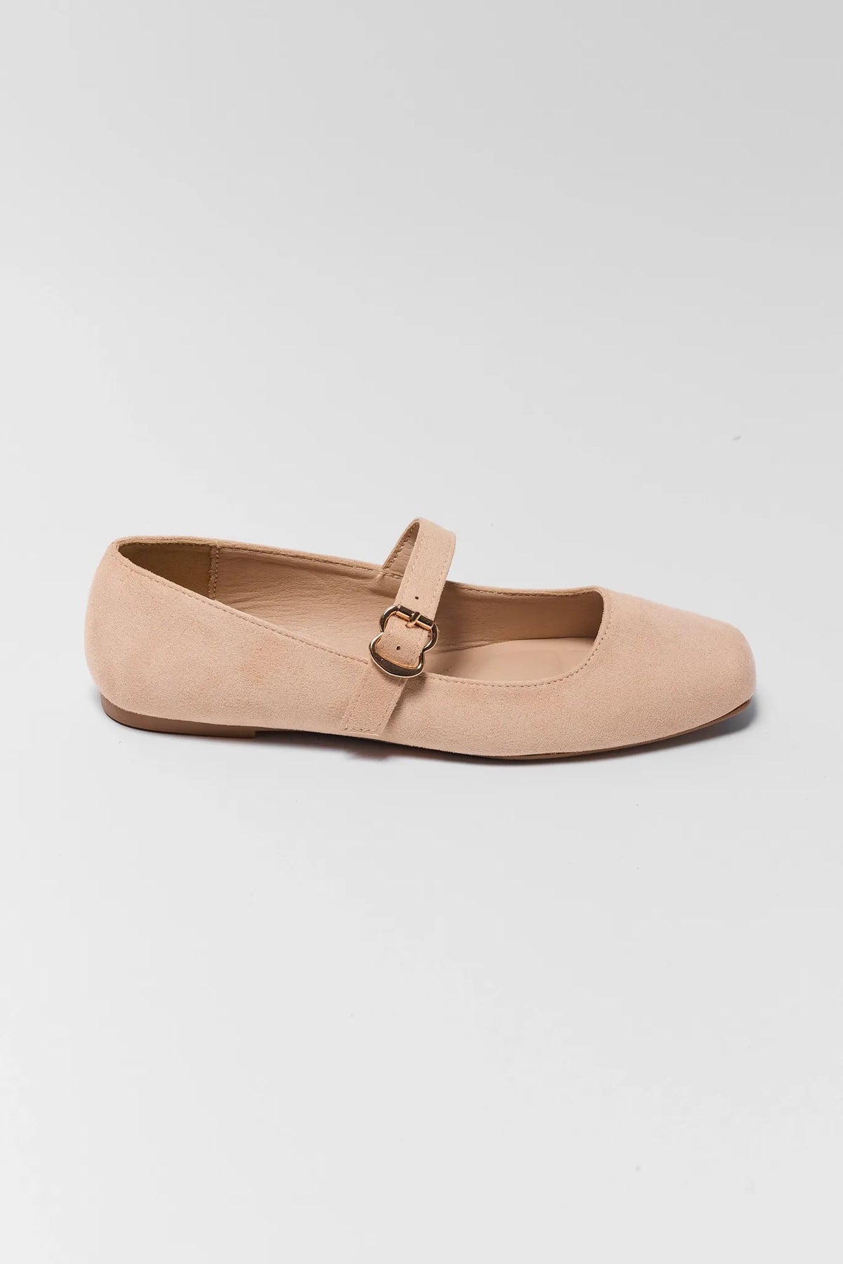 Ivory Faux Suede Ballet Flat - Side Profile View with Square Toe | Avara