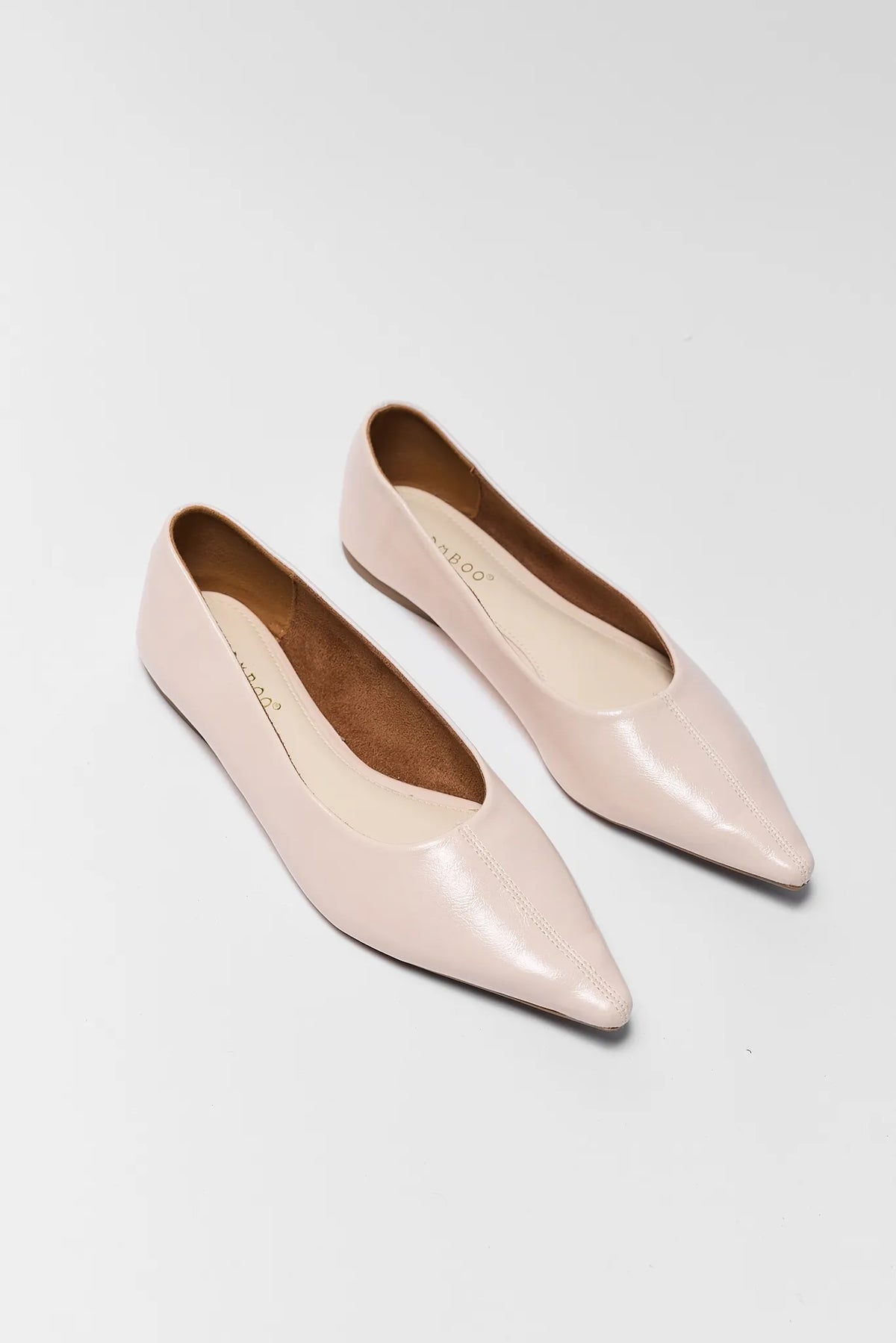 Ivory Faux Leather Pointed Toe Flats - Angled Pair View | Avara