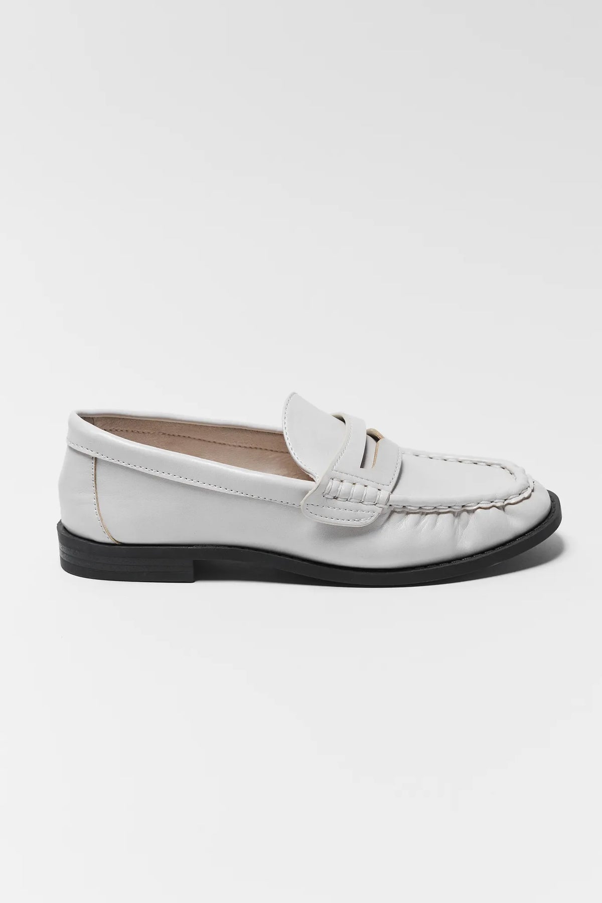 Jacklyn Cream Faux Leather Loafer - Side Profile View | Avara