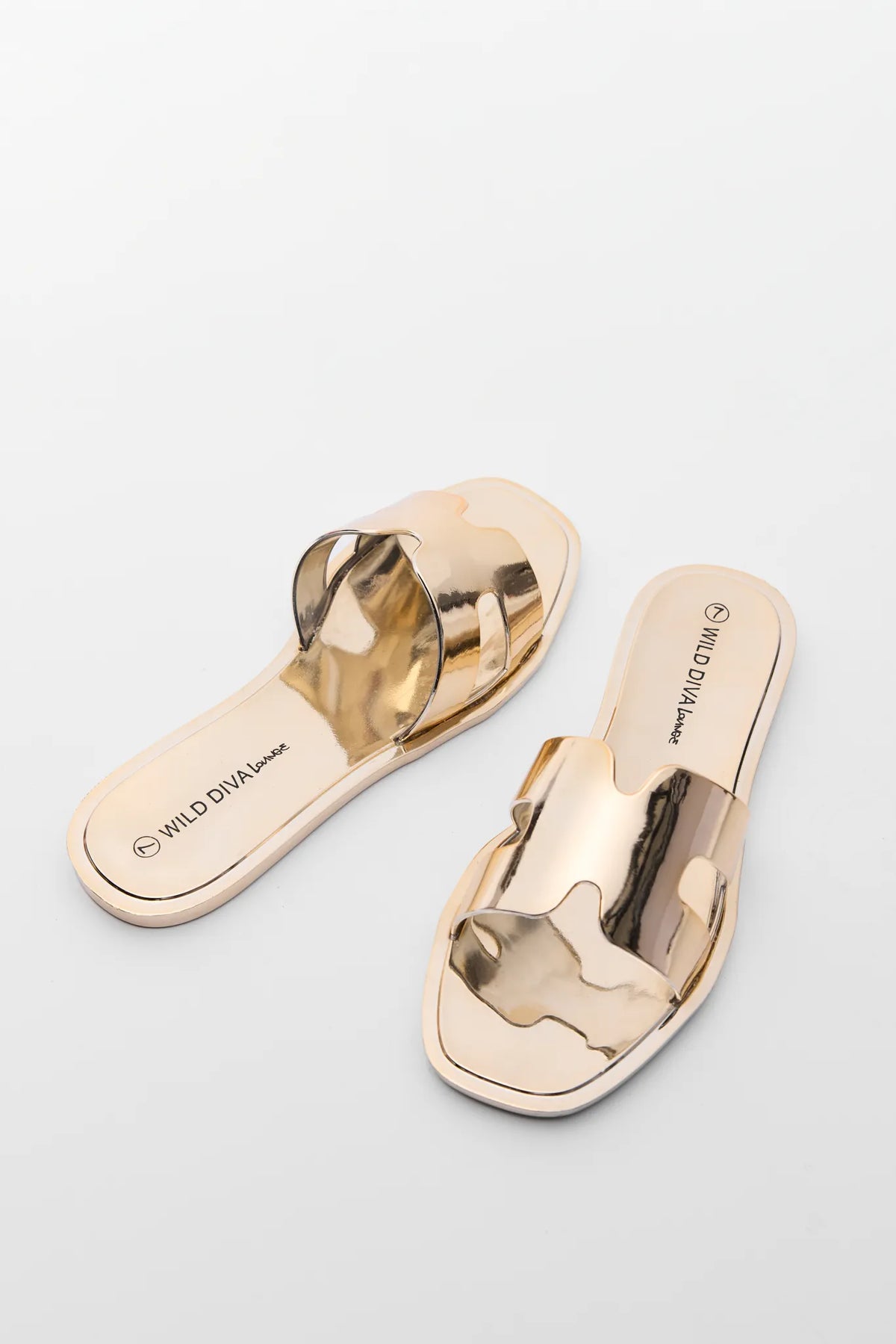 Jaclyn Gold Jelly Sandals - Angled Pair View, Metallic Square Toe Slide | Avara