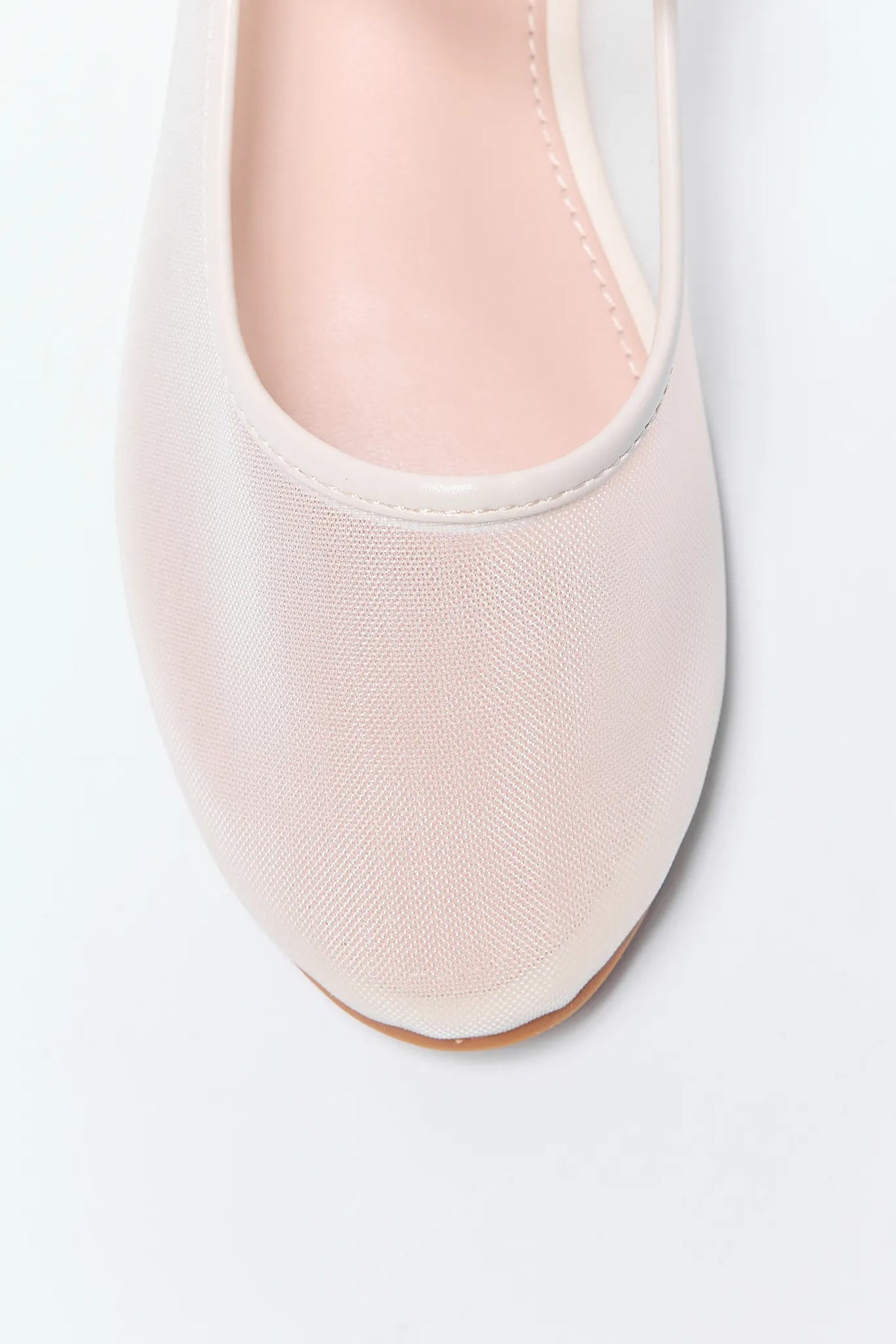 White Mesh Jane Flats Round Toe Top-Down Detail View | Avara