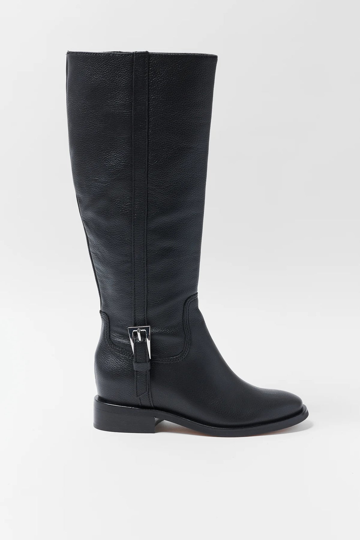 Black Genuine Leather Knee-High Riding Boot - Side View | Avara