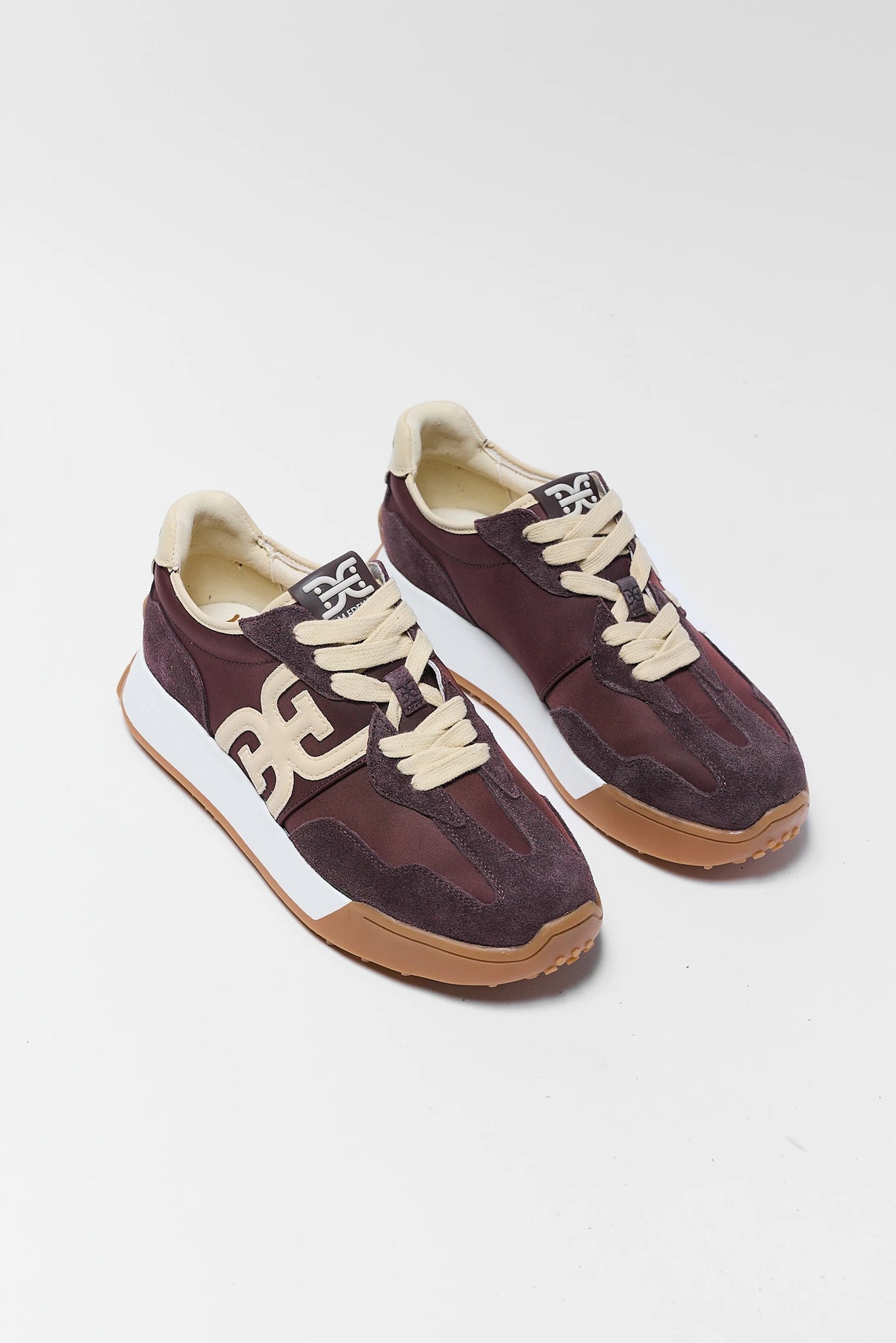 Brown Suede Sam Edelman Langley Sneakers - Pair Three-Quarter Flat Lay View | Avara