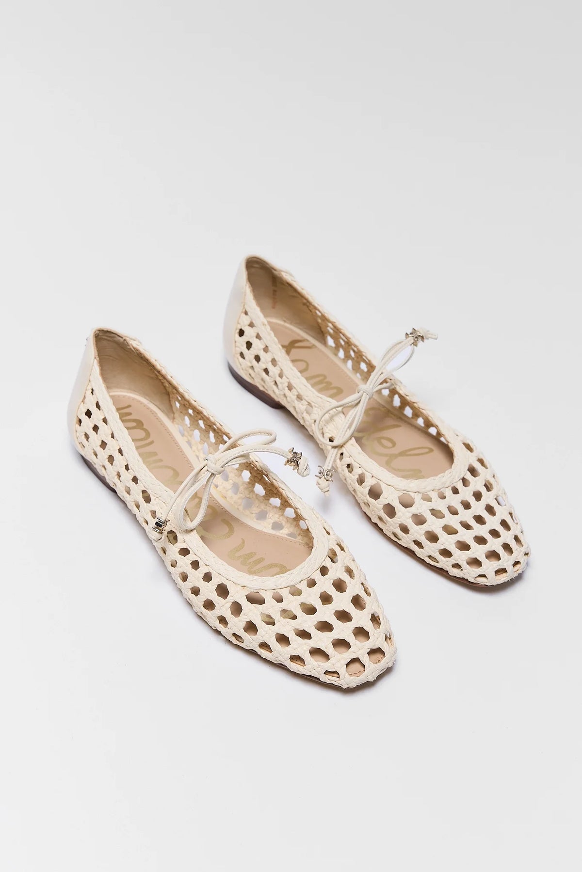Sam Edelman Marcie Ivory Woven Ballet Flats - Angled Pair View Square Toe | Avara