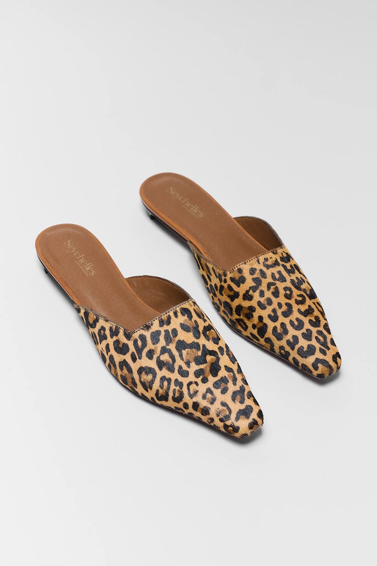 Brown Leopard Print Slip-On Mules - Top Down Pair View | Avara