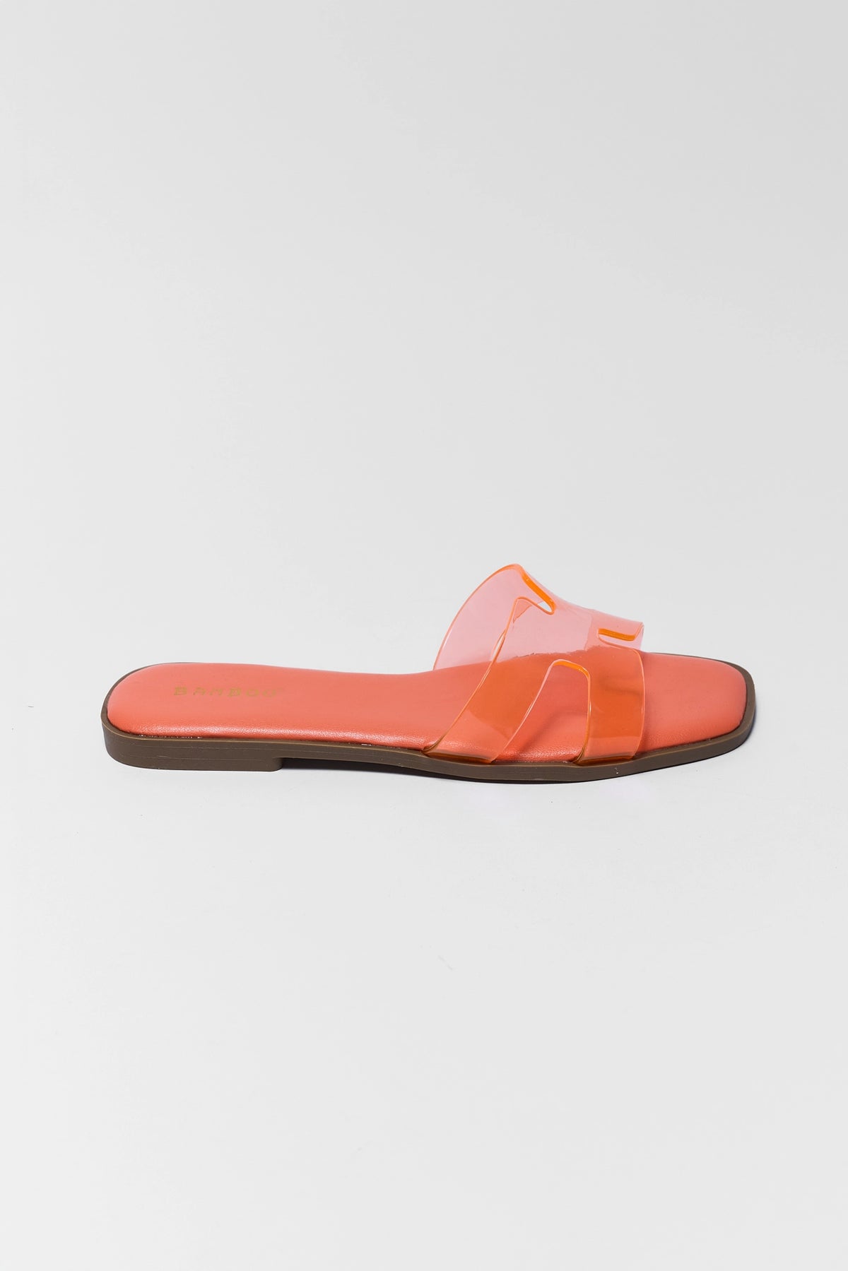 Orange jelly slide sandal with clear H-strap and square toe - Side Profile View | Avara