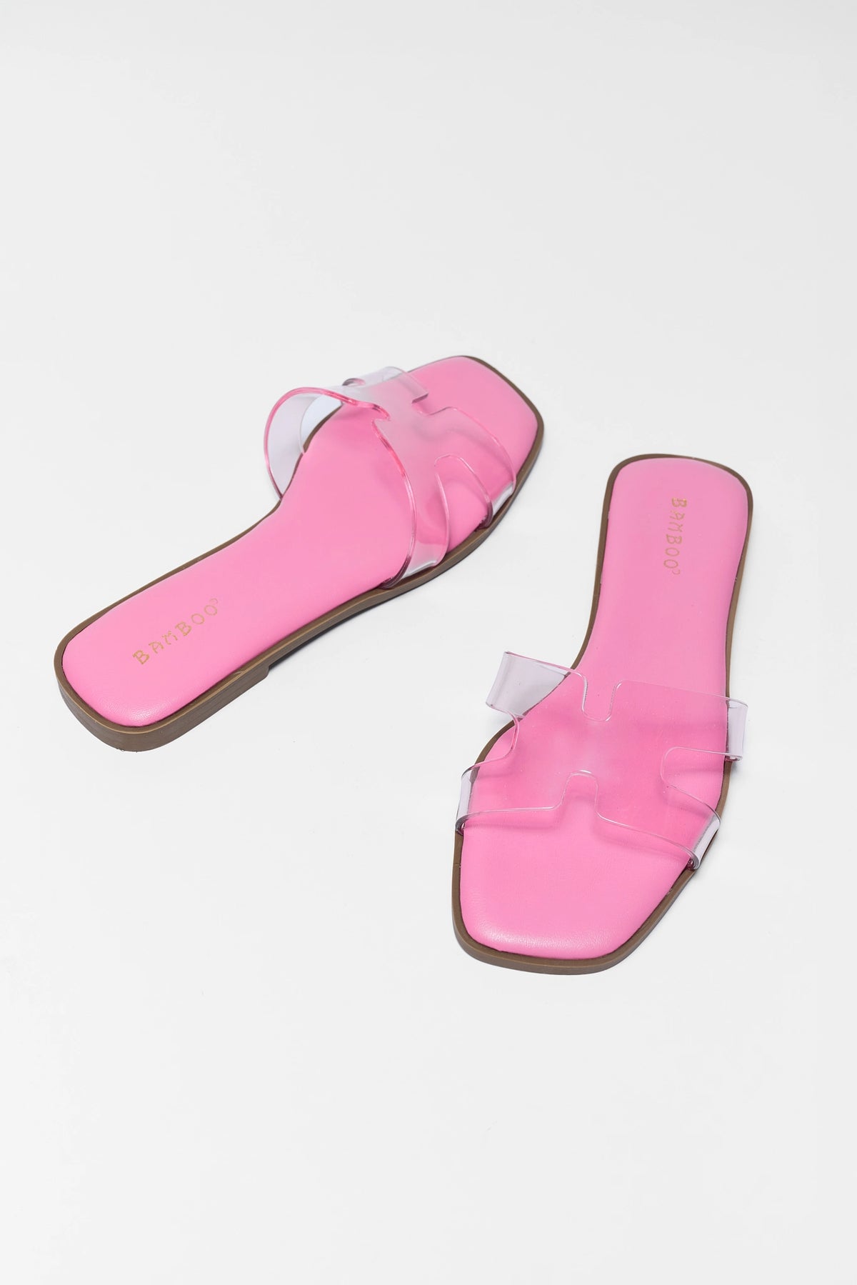 Pink Jelly Slip-On Sandals with clear strap - Angled Pair View | Avara