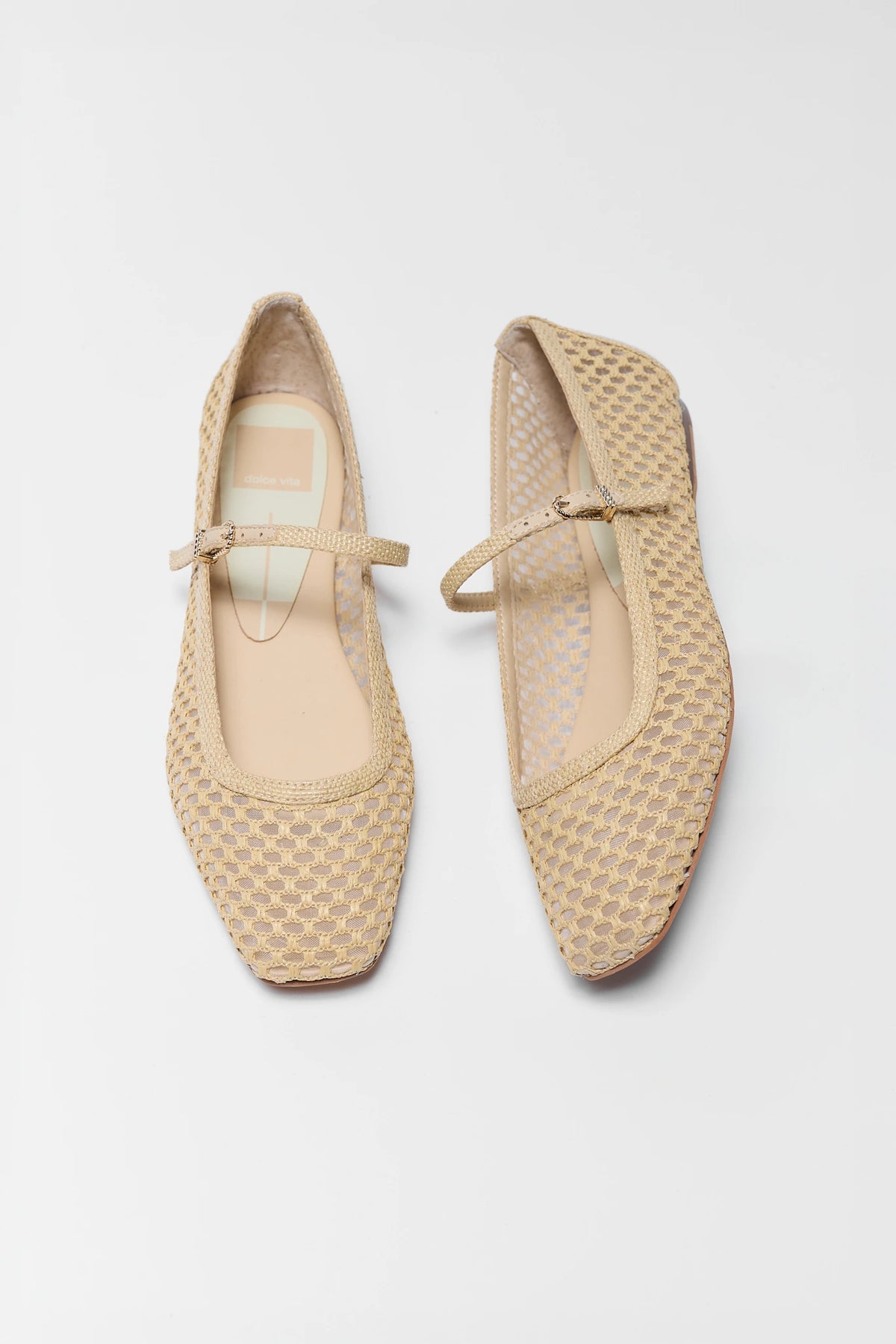 Tan woven net Reyes Flats by Dolce Vita - Top View, pair of tan flats for women | Avara