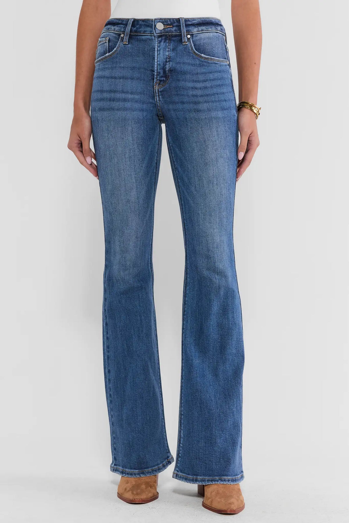 Medium Wash Flare Jeans - Front View, Maeve by Risen | Avara