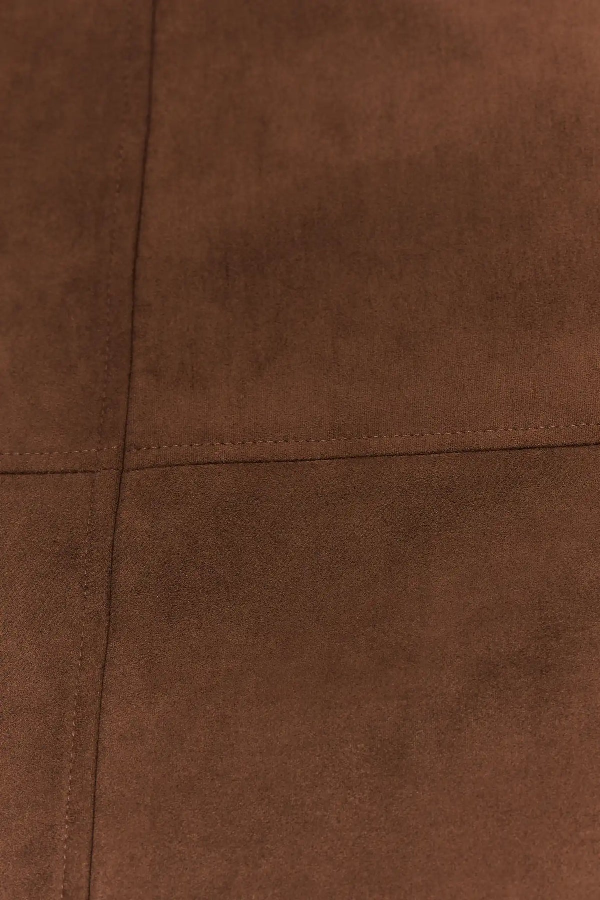 Brown Faux Suede Midi Skirt - Fabric Texture & Seamed Panel Close-Up | Avara