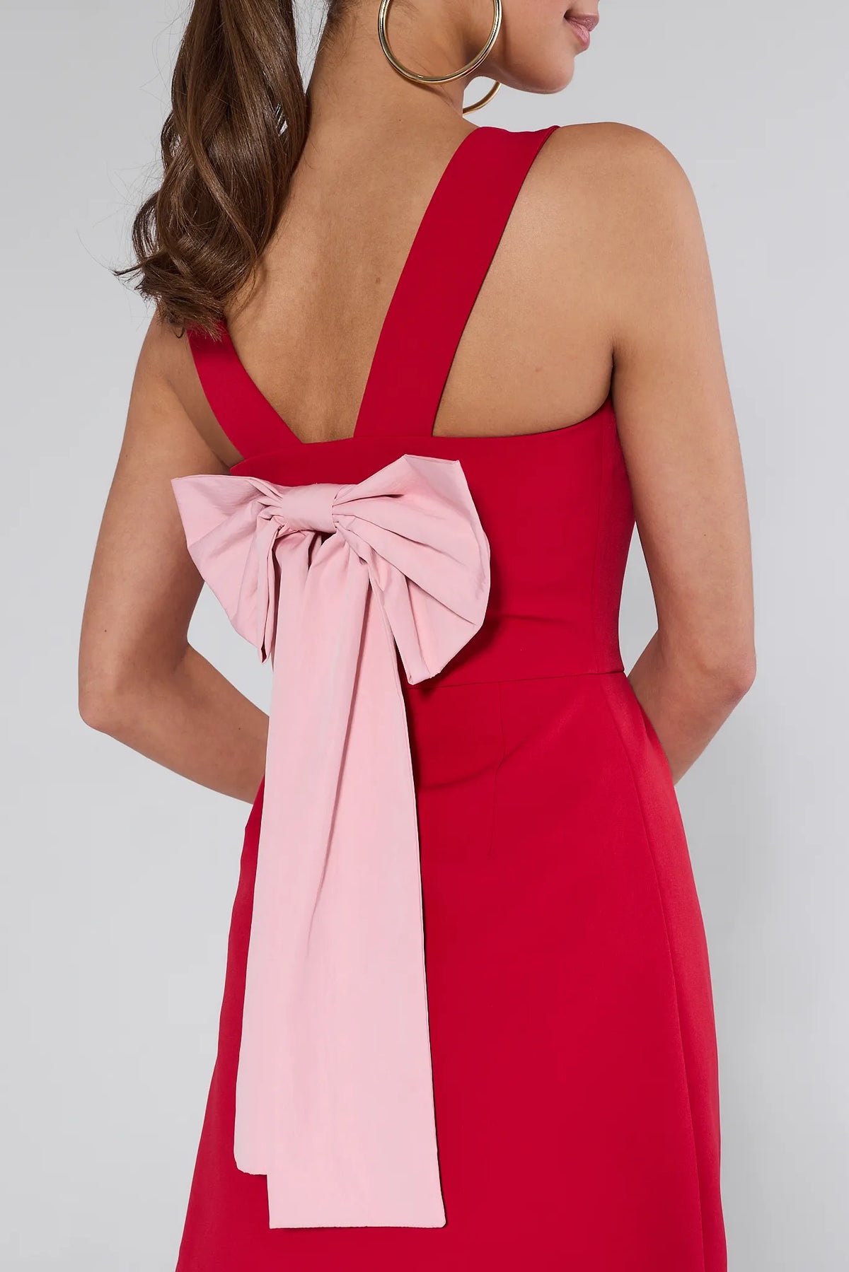 Red Nina Mini Dress - Back Detail, Oversized Pink Bow | Avara