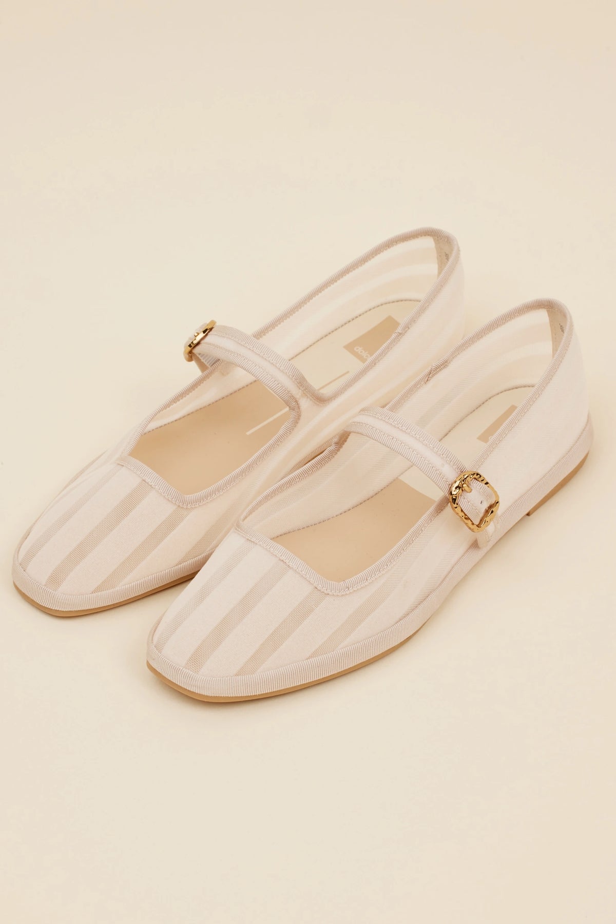 Dolce Vita Tameka Women's Square Toe Flats - neutral striped mesh upper with gold buckle, pair view | Avara