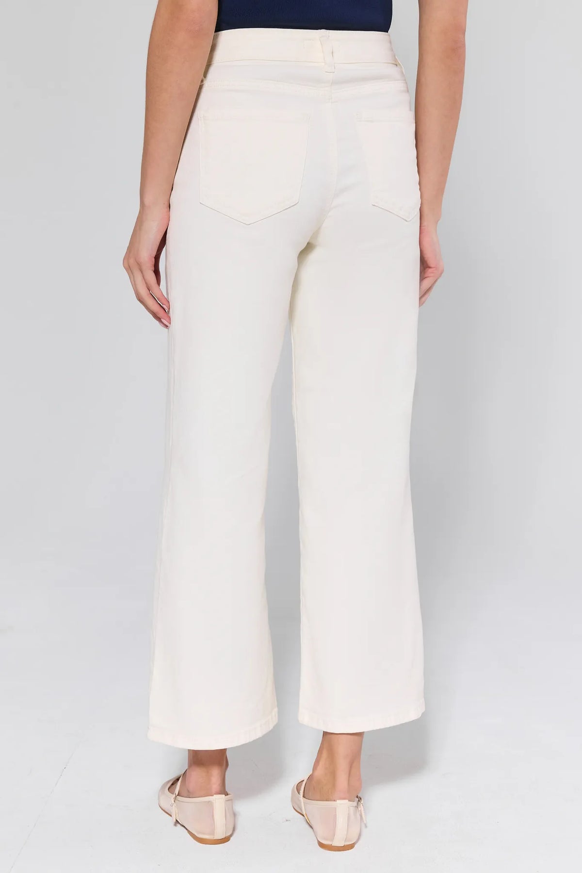 Meg Cream Wide Leg Jeans - Back View, High-Waist Denim with Back Pockets, cream wide leg denim | Avara