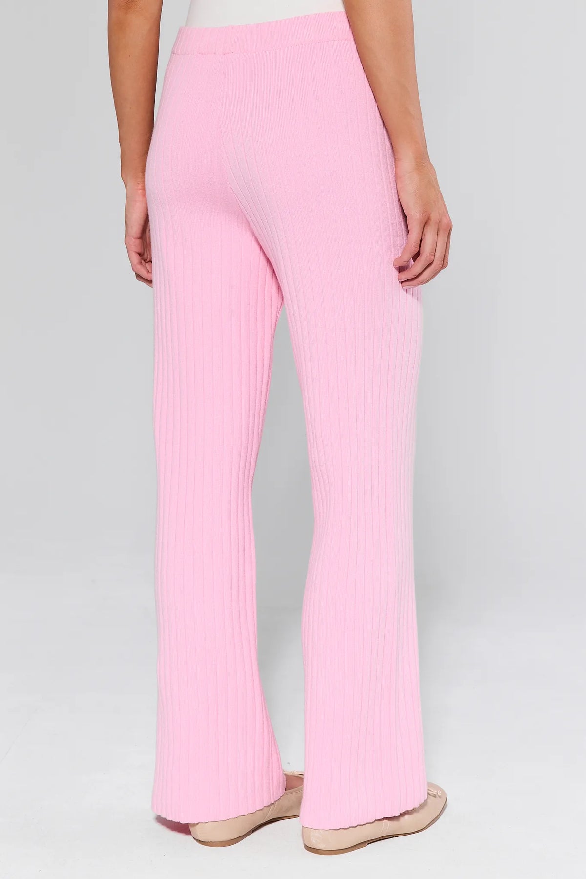 Brianna Pink Ribbed Knit Wide-Leg Pants - Back View On Model | Avara