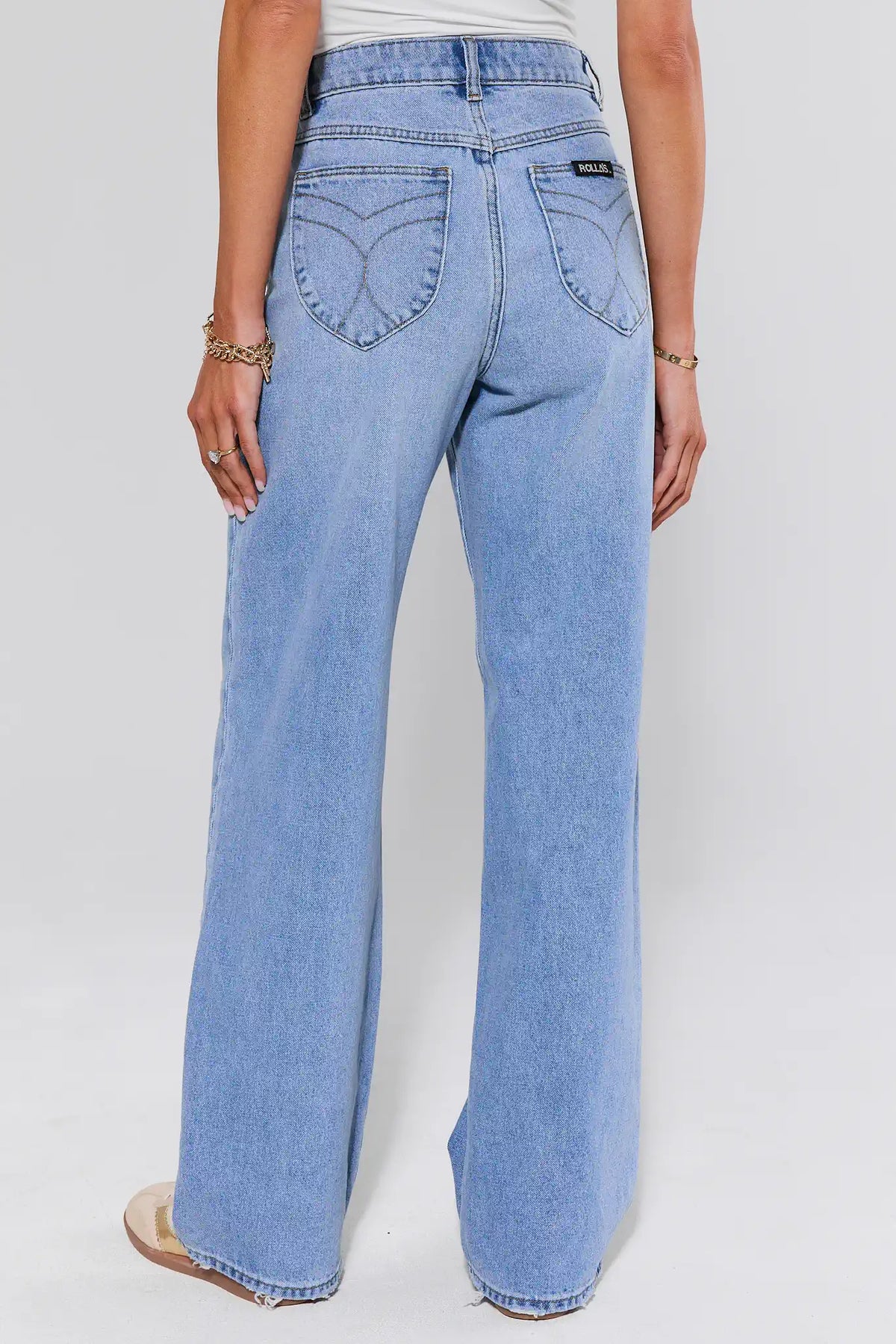 Rolla's Kate Light Wash Wide Leg Jeans - Back View, Heart Pocket Detail | Avara