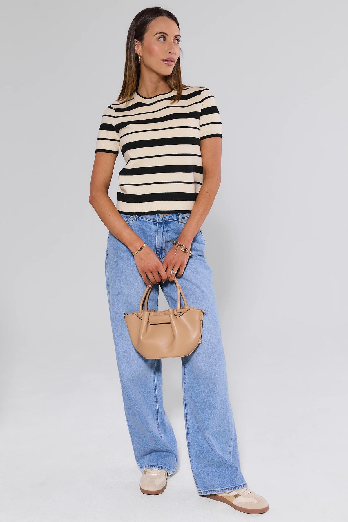 Rolla's Kate Light Wash Wide Leg Jeans - Full Styled Look with Stripe Top | Avara