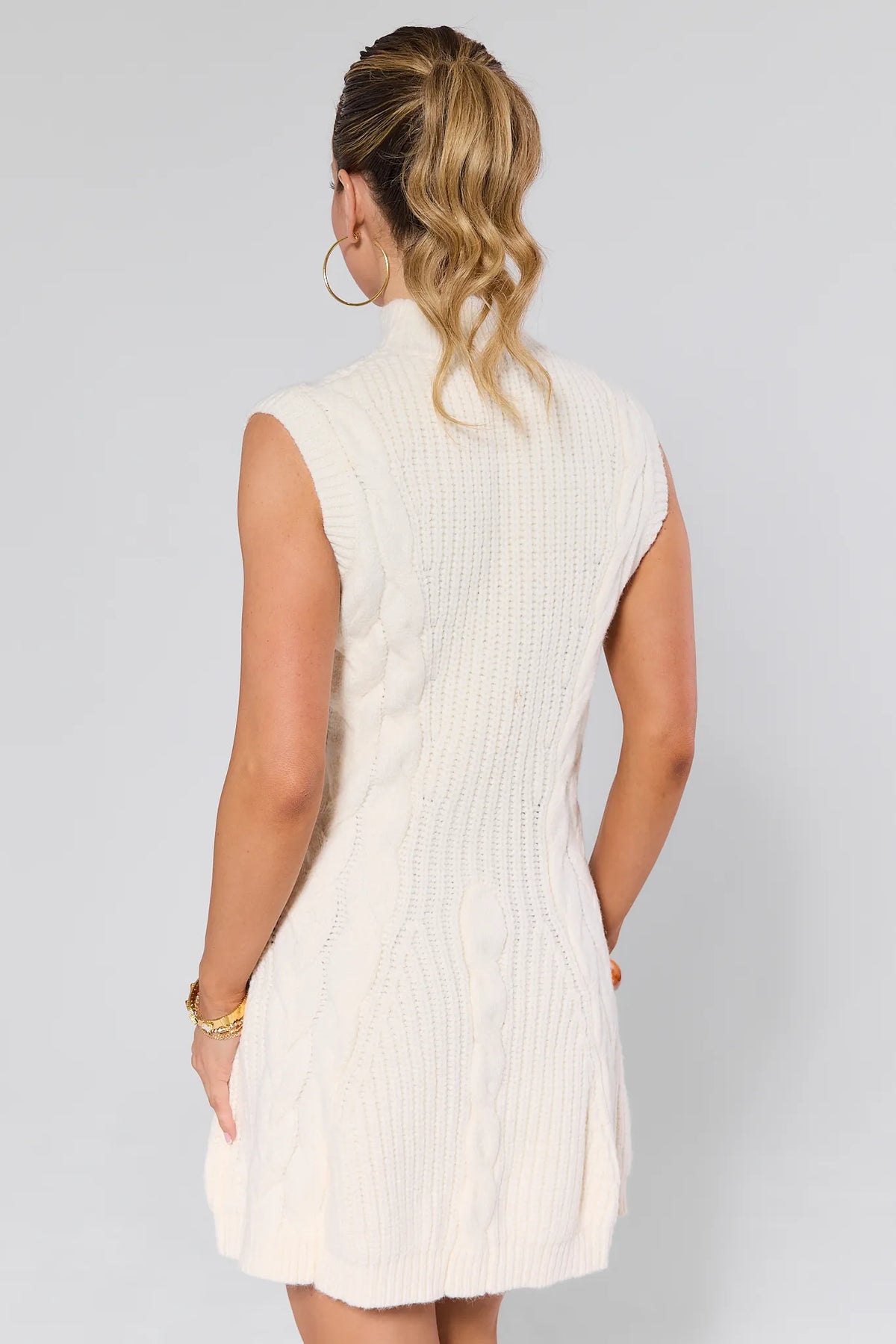 Mila Ivory Cable-Knit Sweater Dress - Back View, A-Line Silhouette | Avara