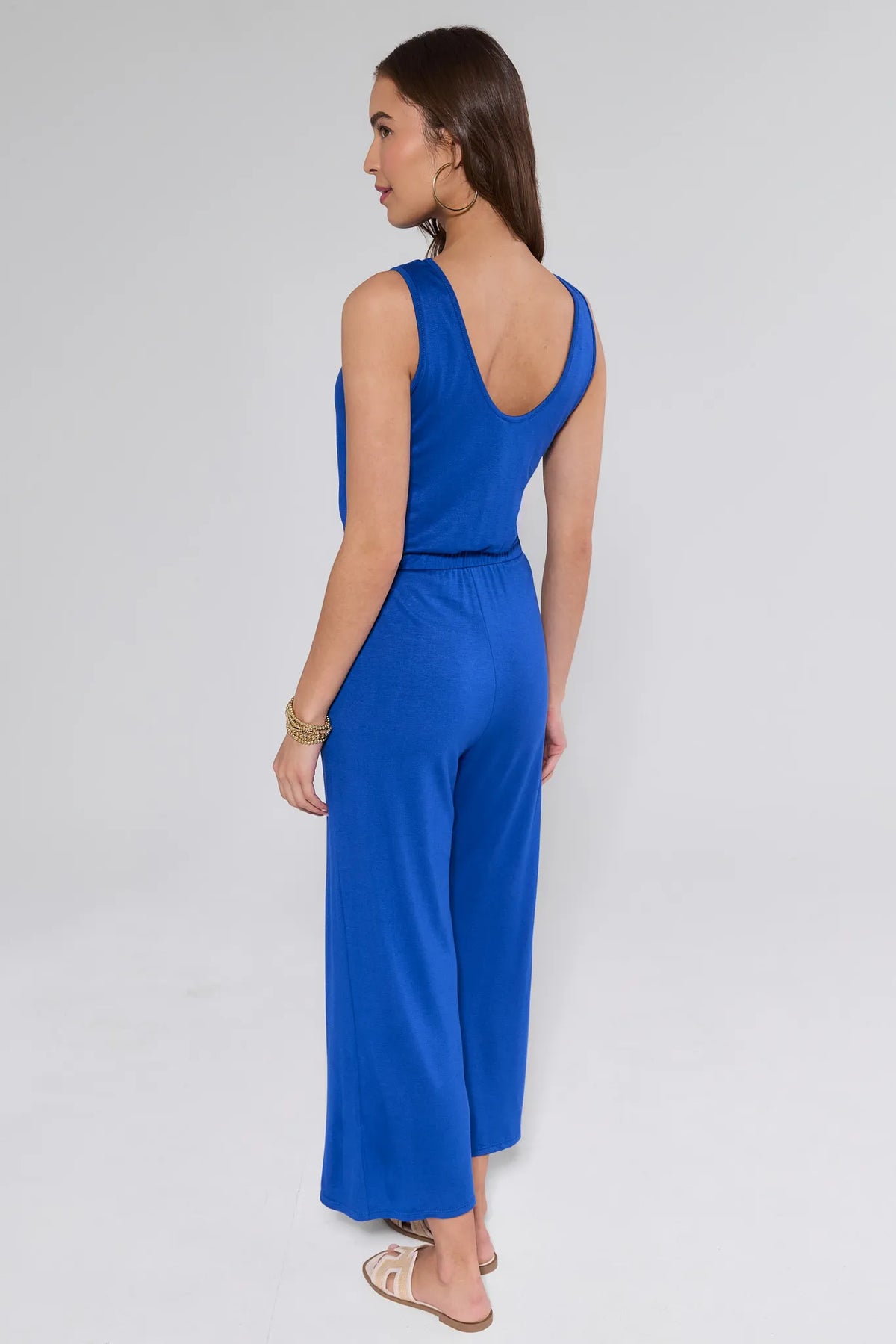Heidi Blue Wide Leg Jumpsuit scoop back and wide leg detail - Back View | Avara