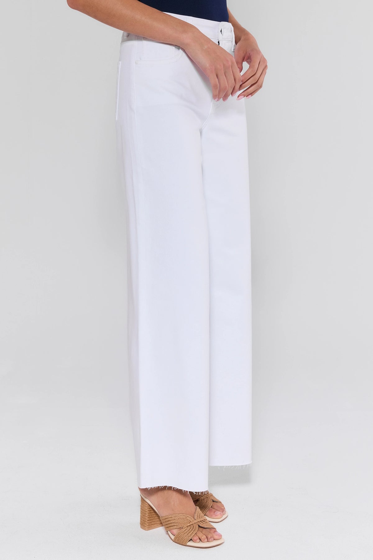 White wide-leg Maya Jeans by KUT from the Kloth - Side Profile View, frayed hem | Avara