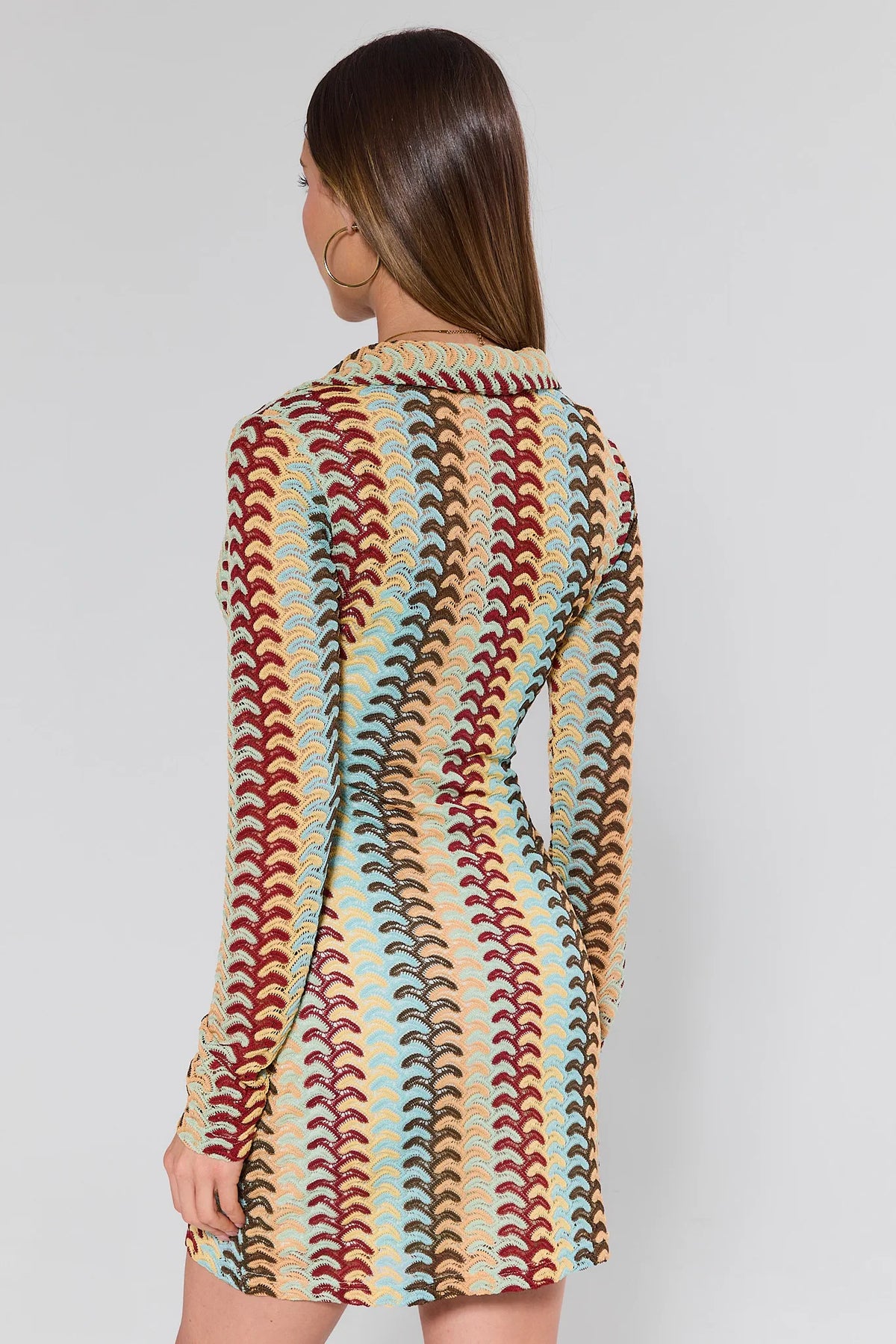 Molly Multicolor Crochet Mini Dress - Back View Showing Scallop Knit Pattern | Avara