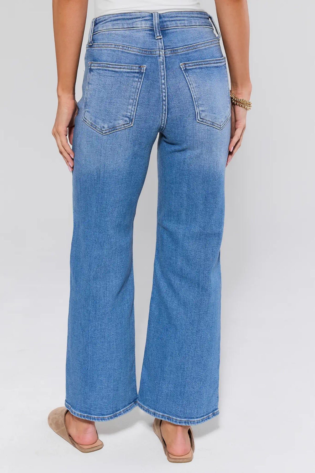 Hailey Medium Wash Wide Leg Jeans - Back View with Classic 5-Pocket Detail | Avara