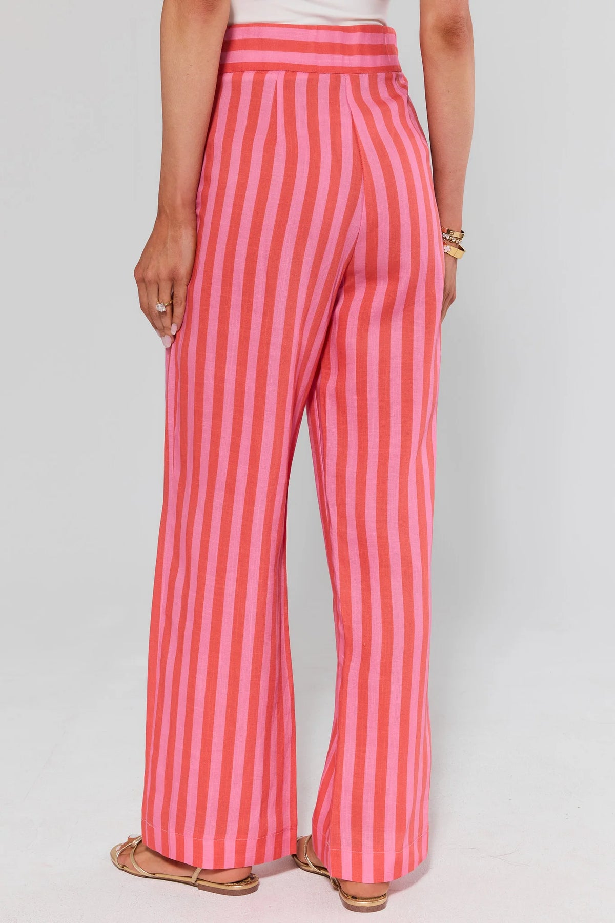 Delilah Pink and Red Striped Wide-Leg Pants - Back View On Model | Avara