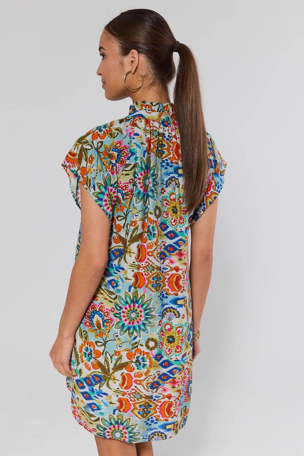 Rhonda Multi Printed Short Dress vibrant floral ikat print - Back View | Avara