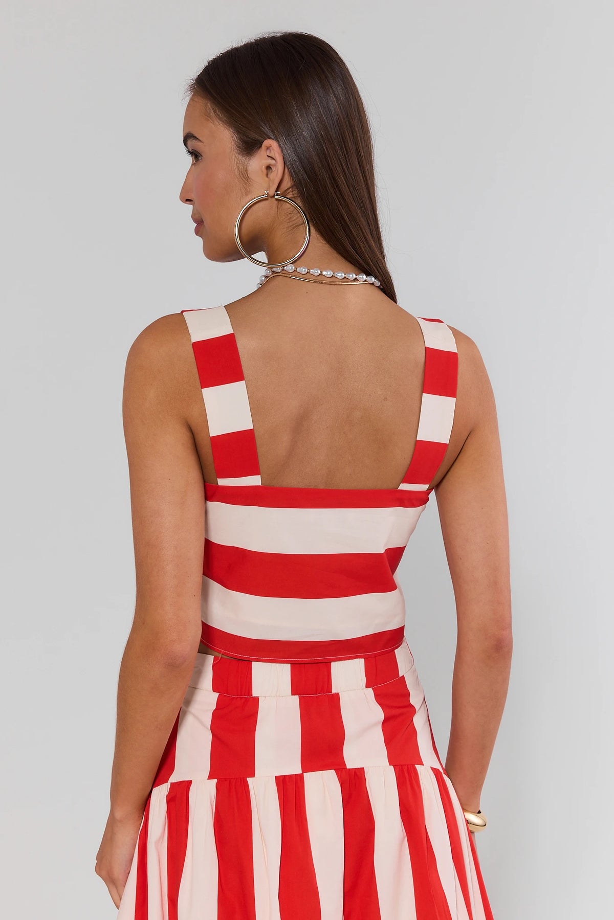 Veronica Red Striped Tank Top back view, open back detail with wide straps, women's striped top | Avara