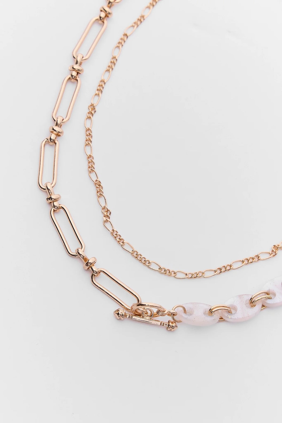 Marley Gold Layered Chain Link Necklace paperclip and acrylic link close-up detail | Avara