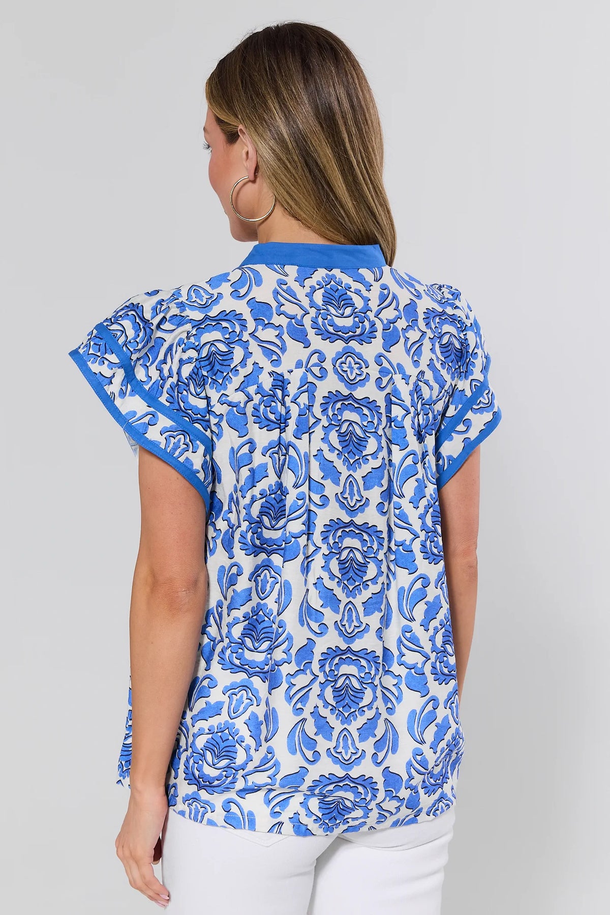 Toni Blue Floral Print Top - Back View, Relaxed Fit Cute Top for Women | Avara
