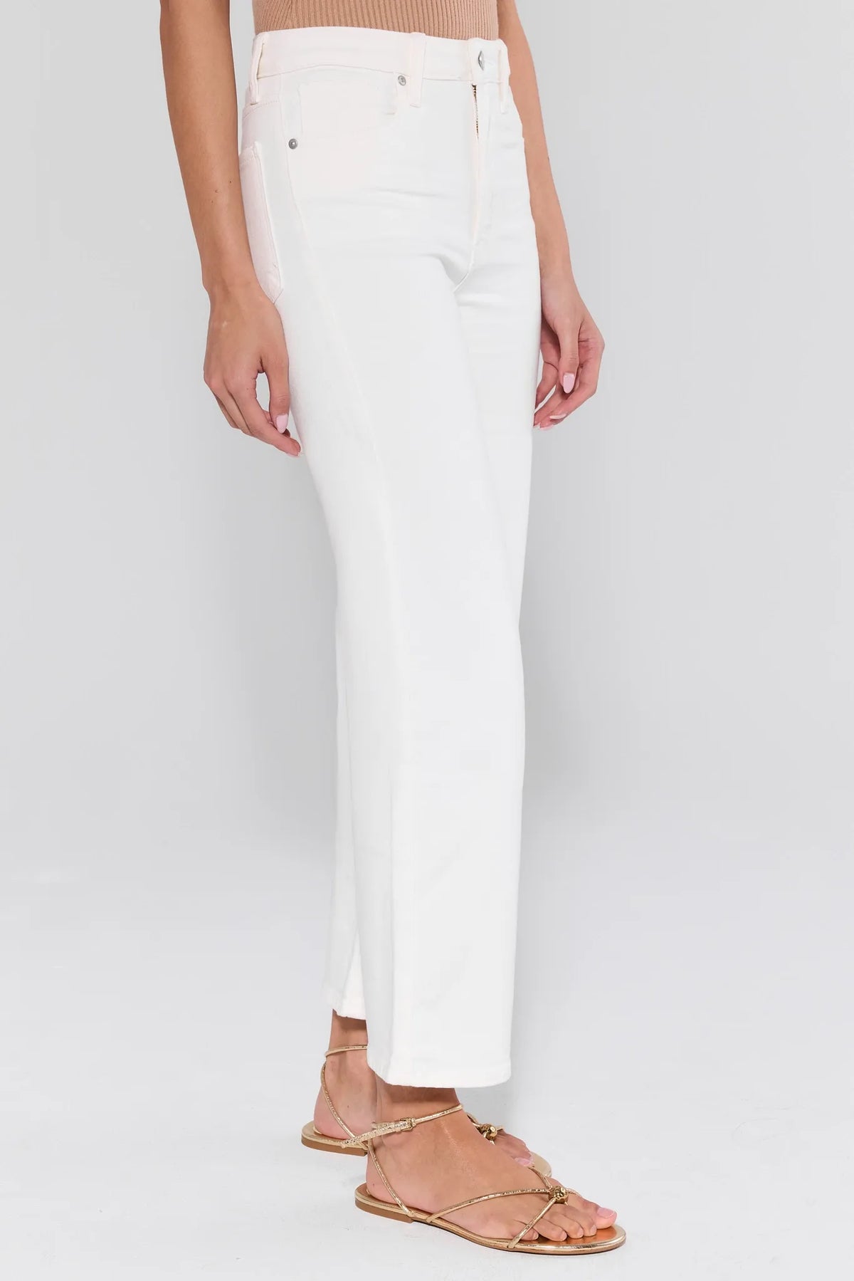 White Tara Straight Leg Ankle Jeans - Side View showing high rise waist and ankle hem | Avara
