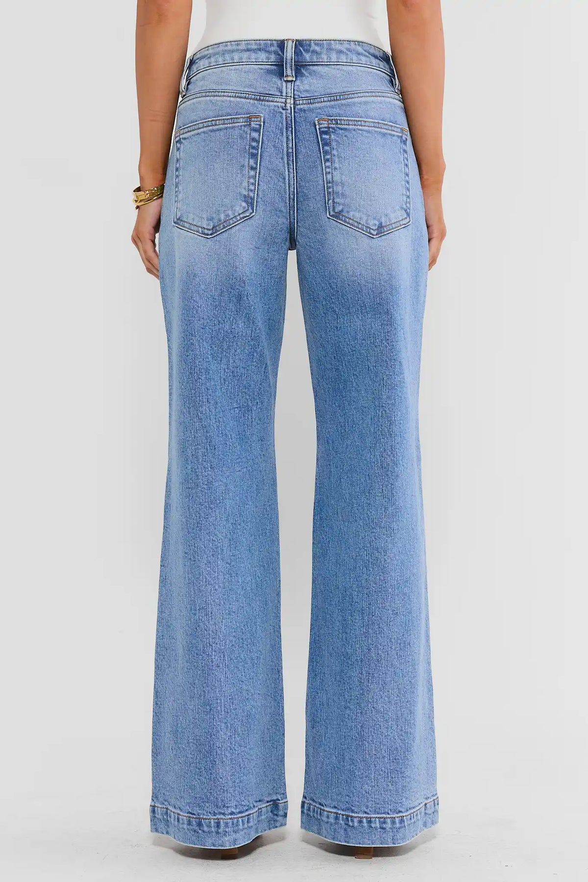 Kayla Medium Wash High Rise Wide Leg Jeans - Back View Showing Dual Pockets On Model | Avara