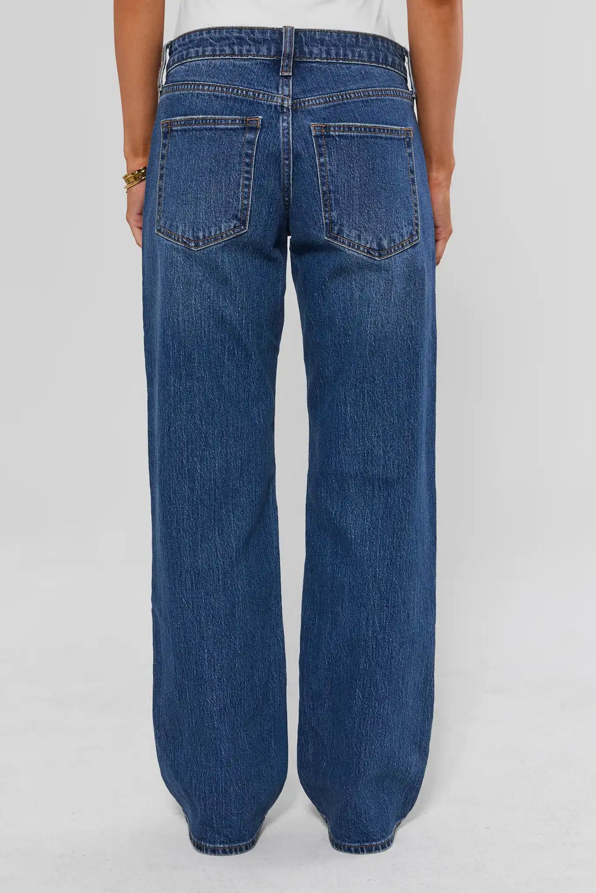 Medium Wash Straight Leg Studded Jeans - Back View Full Length On Model | Avara