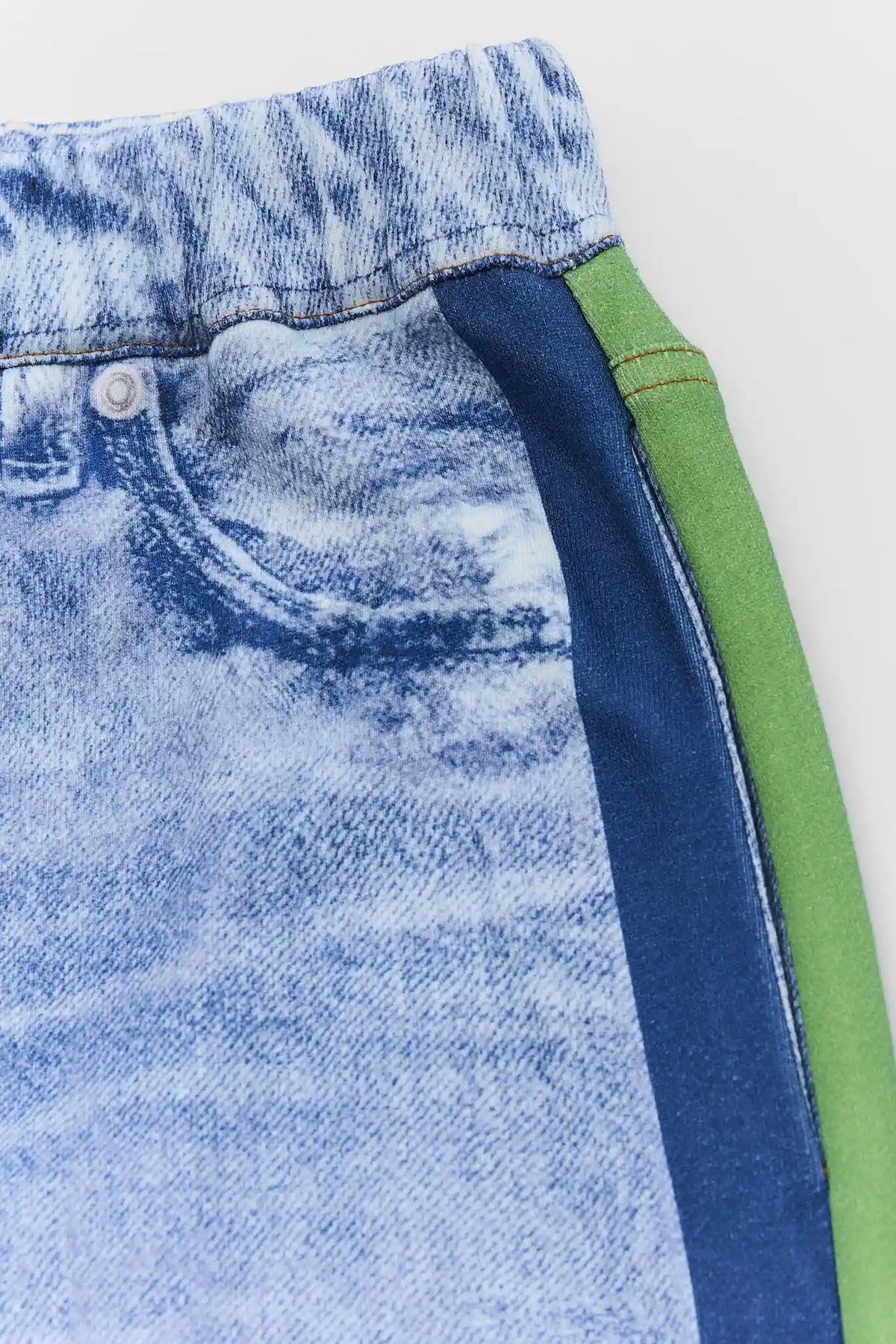 Green Stripe Wide Leg Track Pants - Waistband and Green Navy Side Stripe Flat Lay Detail | Avara