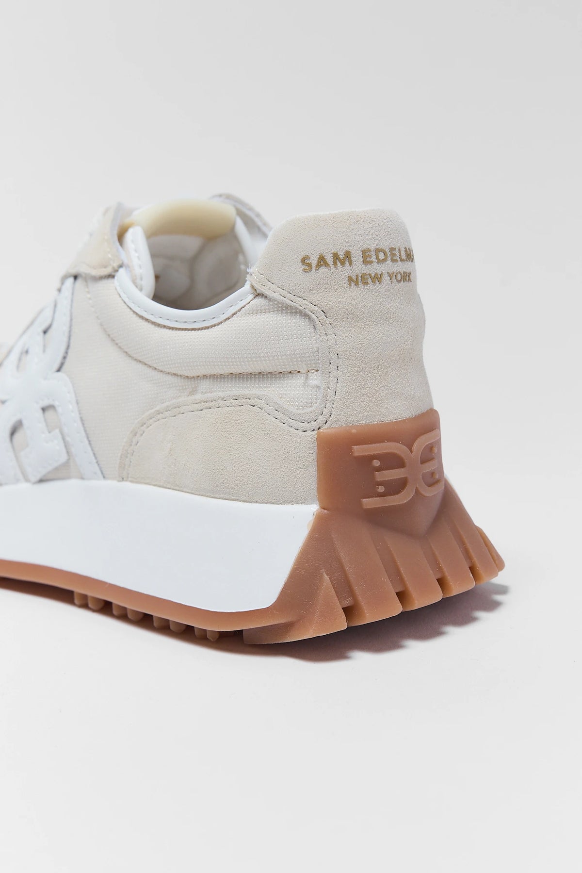 Sam Edelman Langley Ivory Sneakers - Back Heel Detail, Suede Upper & Ridged Gum Sole | Avara