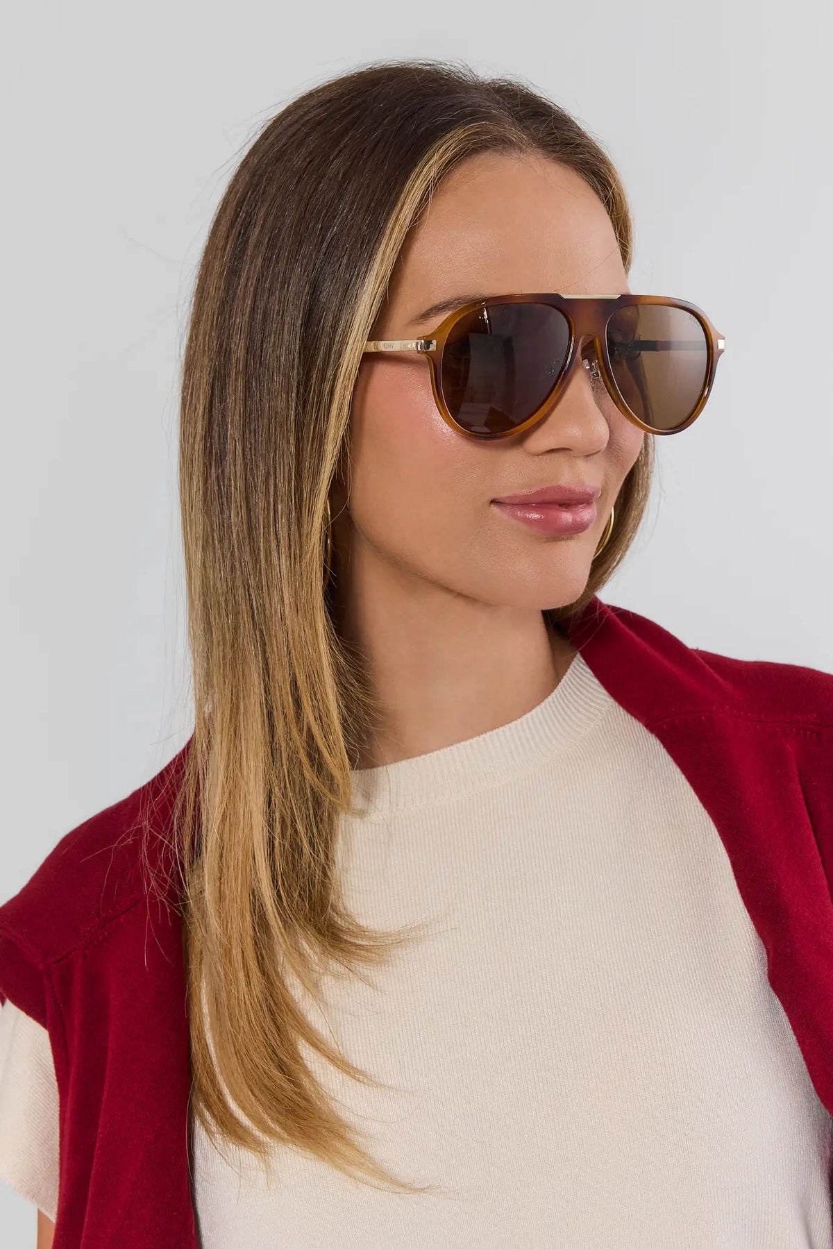 Tortoise Polarized Aviator Sunglasses On Model Side Profile - Women's Accessory | Avara