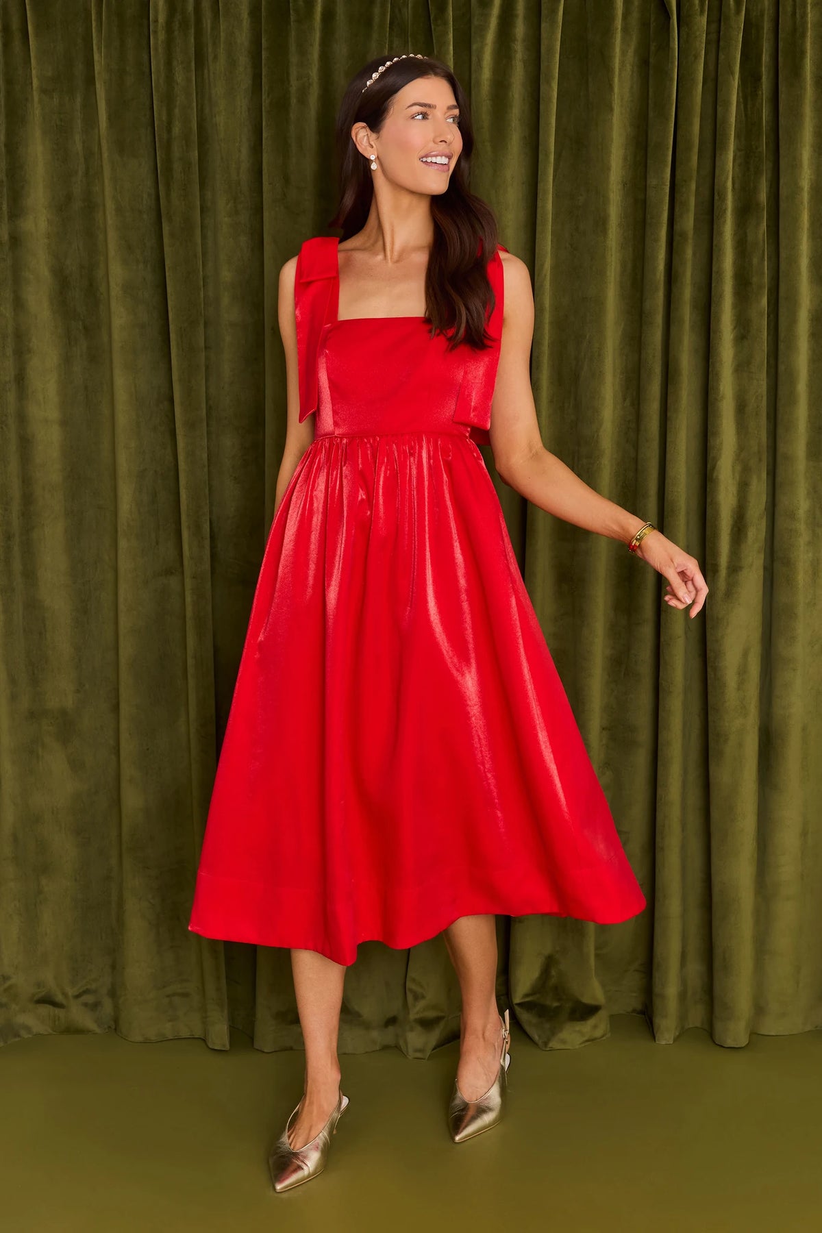 Scarlet Red Bow Detail Midi Dress