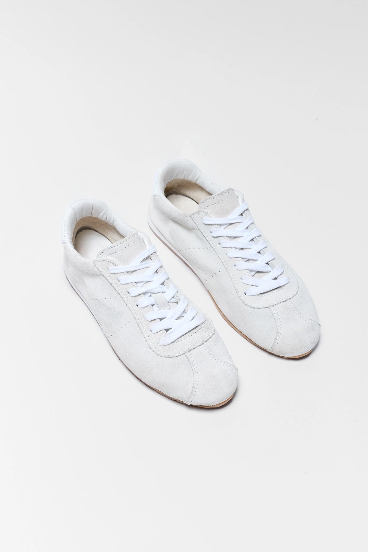 Dolce Vita Serina Ivory Suede Sneakers - Pair Flat Lay, Front Toe View | Avara