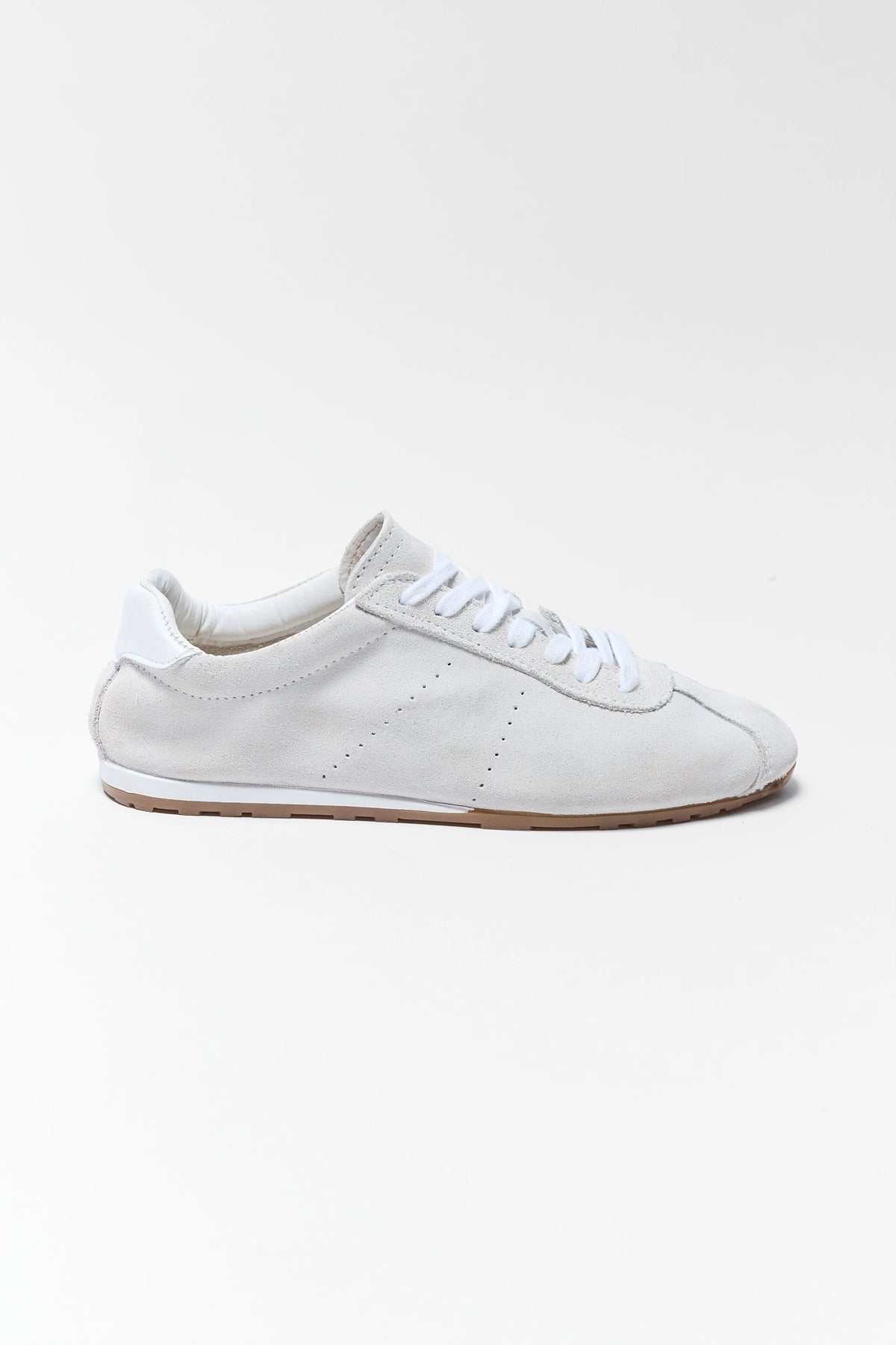 Dolce Vita Serina Ivory Suede Sneaker - Side Profile with Gum Sole | Avara