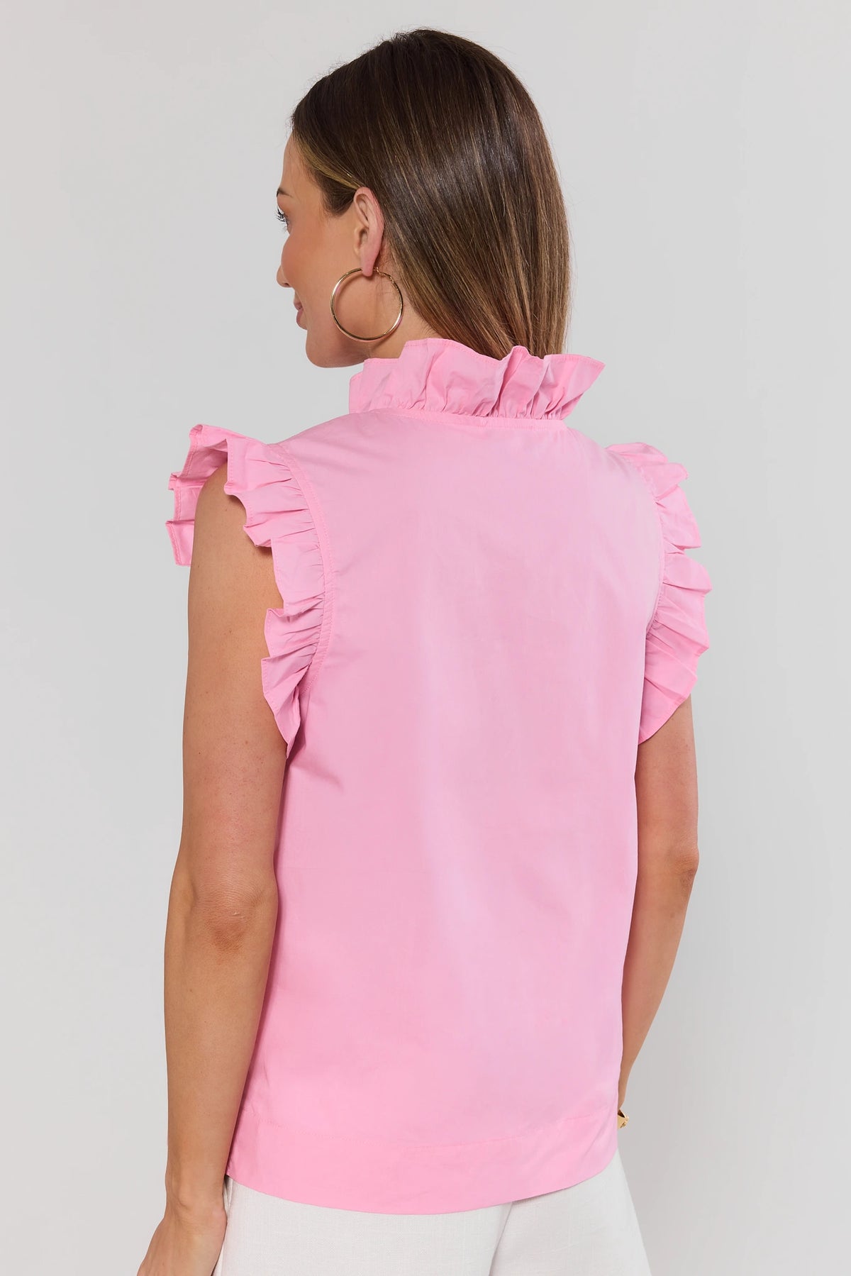 Pink Ginny Flutter Sleeve Top with ruffle back neckline detail - Back View | Avara
